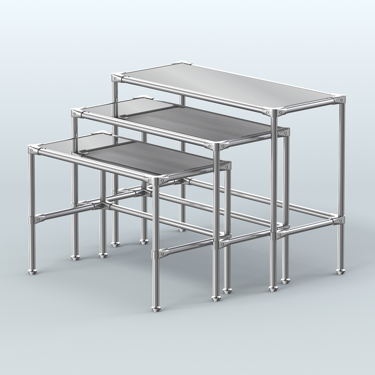 Комплект столов №1-5 с полками зеркало 4мм Ясень Анкор светлый