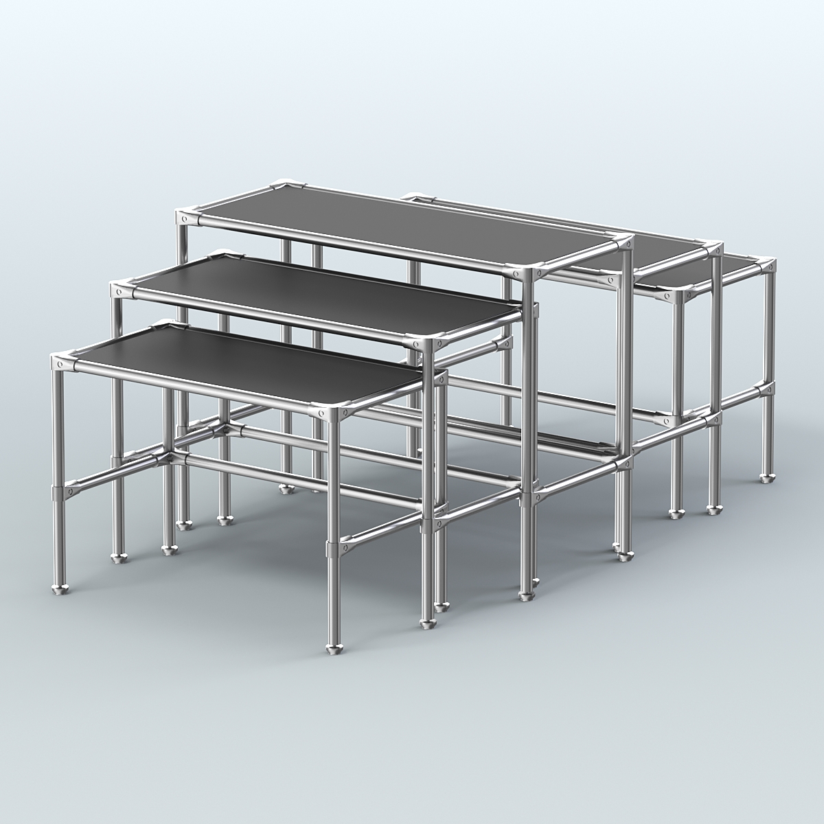 Комплект столов №2-4 с полками ДСП 16мм Черный