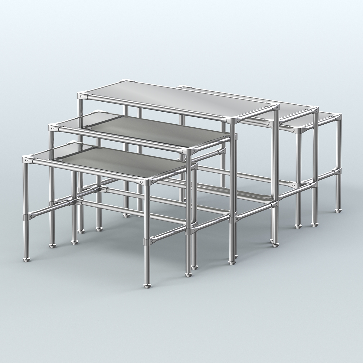 Комплект столов №2-5 с полками зеркало 4мм Белый