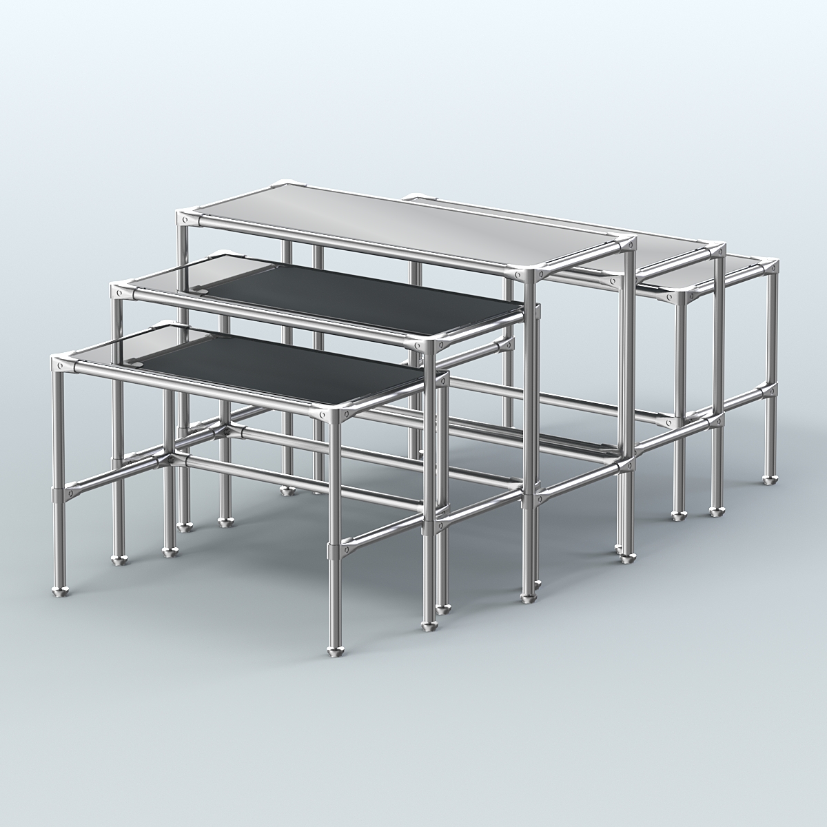 Комплект столов №2-5 с полками зеркало 4мм Темно-Серый