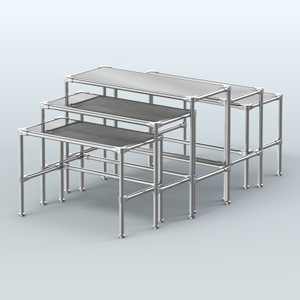 Комплект столов №2-5 с полками зеркало 4мм Метрополитан Грей