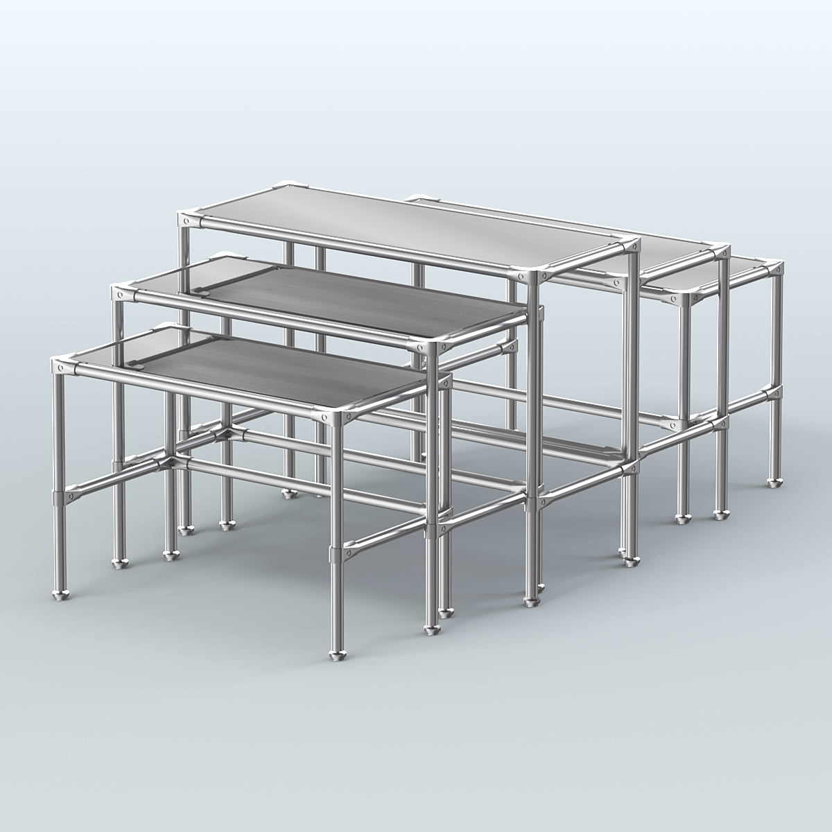 Комплект столов №2-5 с полками зеркало 4мм Ясень Анкор светлый