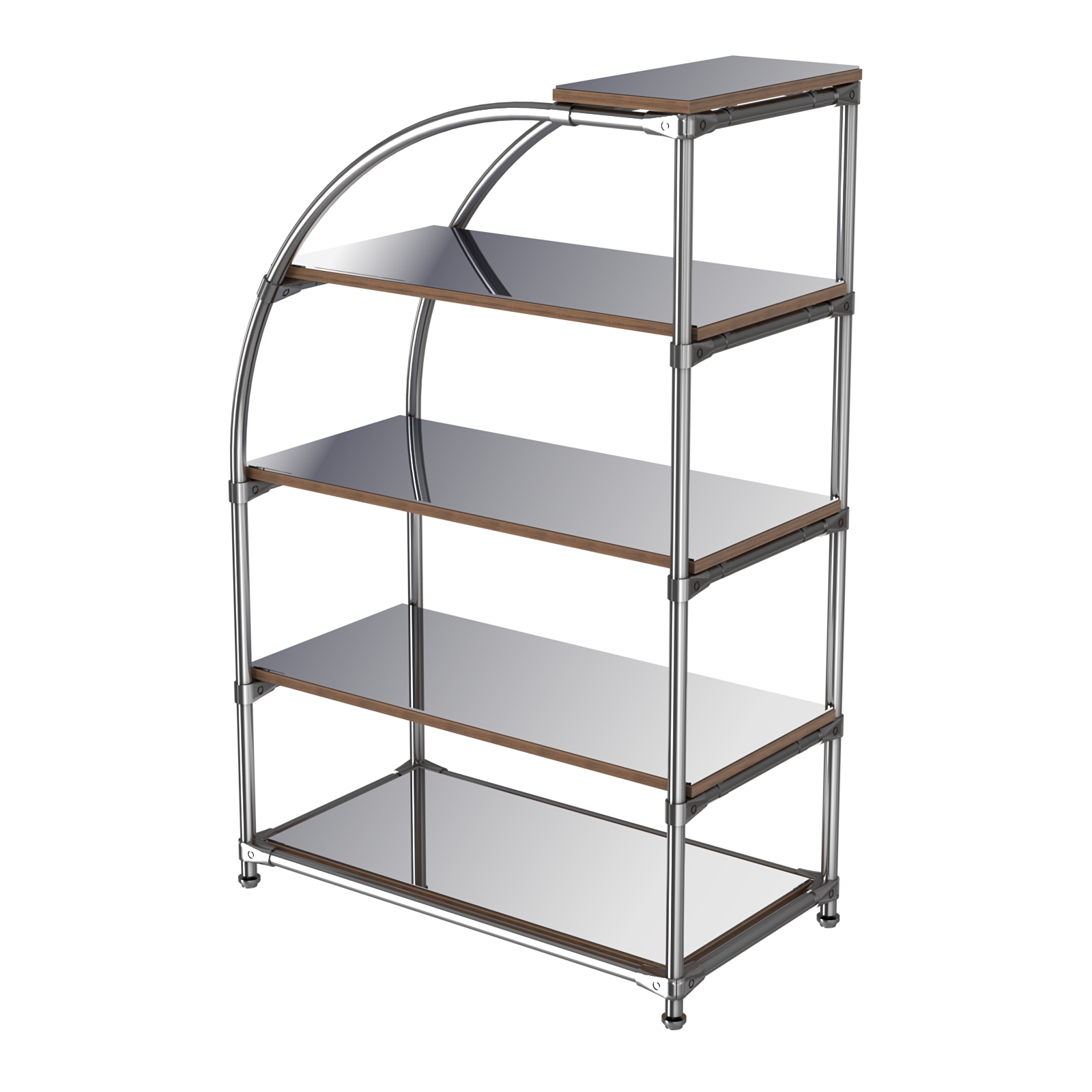 Хромированный стенд универсальный TD-06 (Т) с полками Зеркало 4мм Орех