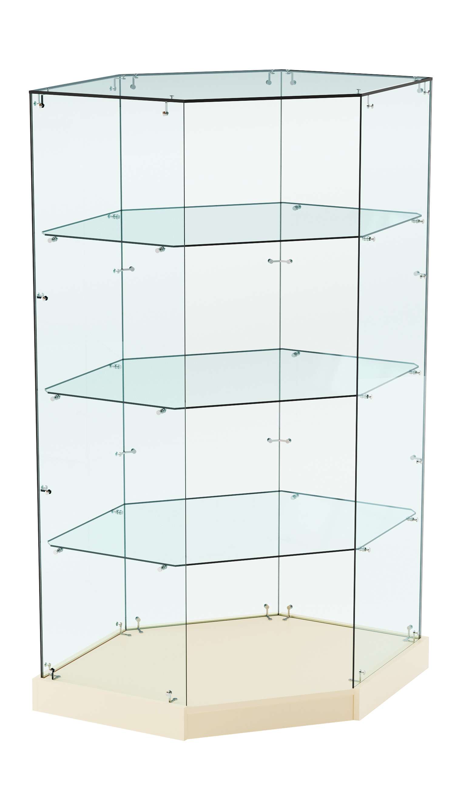 Витрина Хит продаж №14 (угловая шестигранная, открытая, З/C - стекло) Крем Вайс