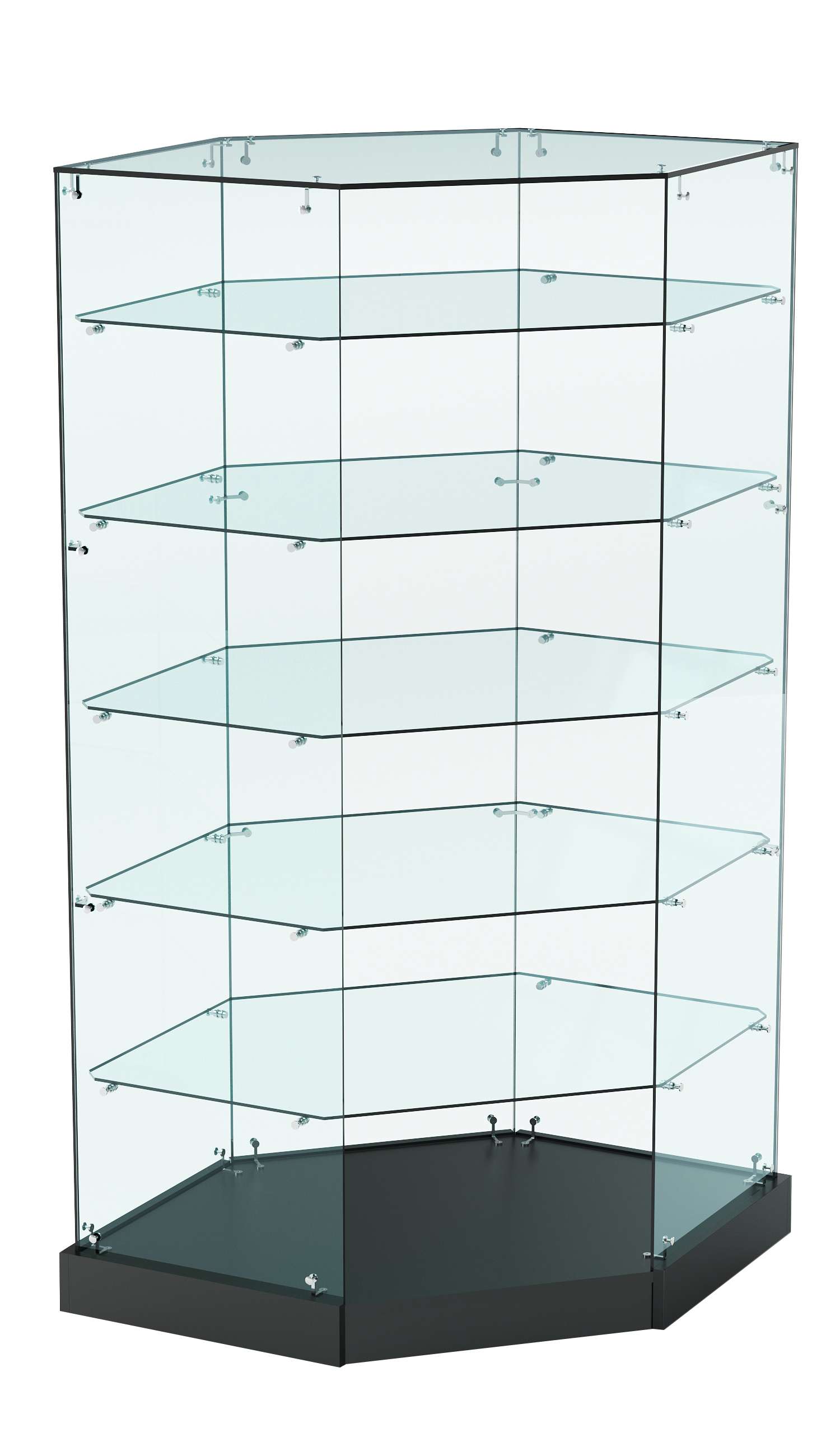 Витрина Хит продаж №514 (угловая шестигранная, открытая, З/C - стекло) Черный