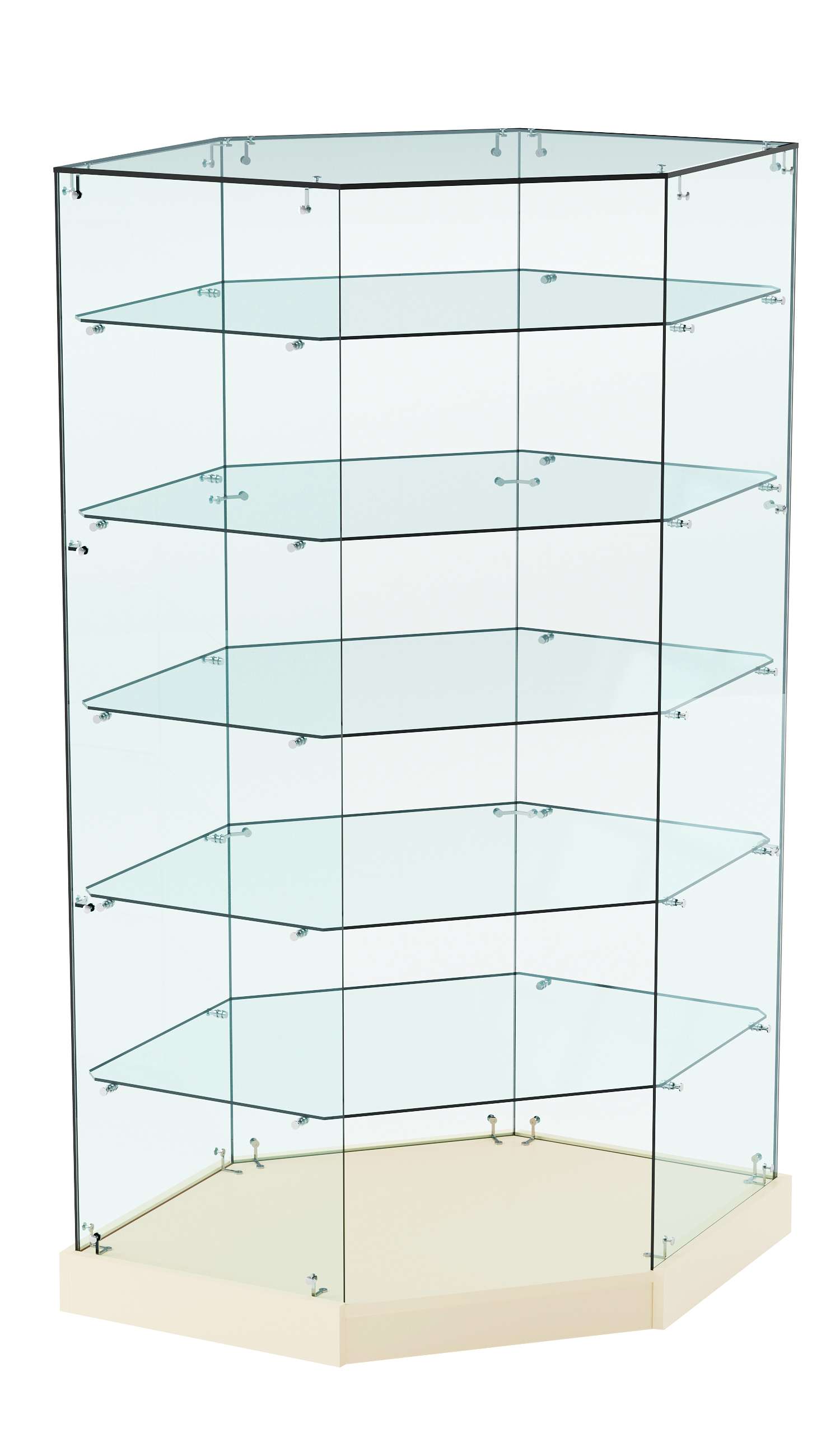 Витрина Хит продаж №514 (угловая шестигранная, открытая, З/C - стекло) Крем Вайс