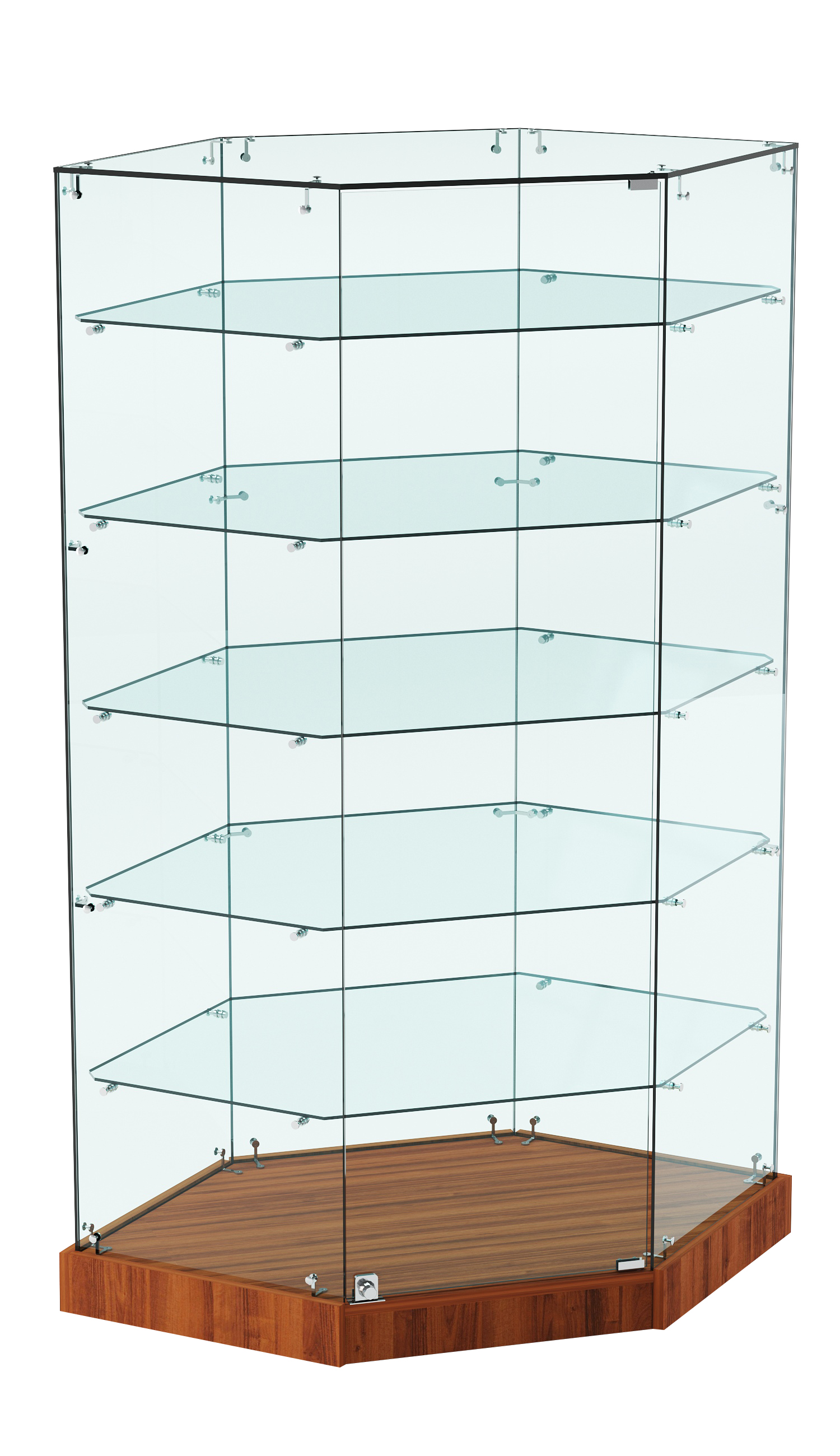 Витрина Хит продаж №514 (угловая шестигранная, открытая, З/C - стекло) Орех