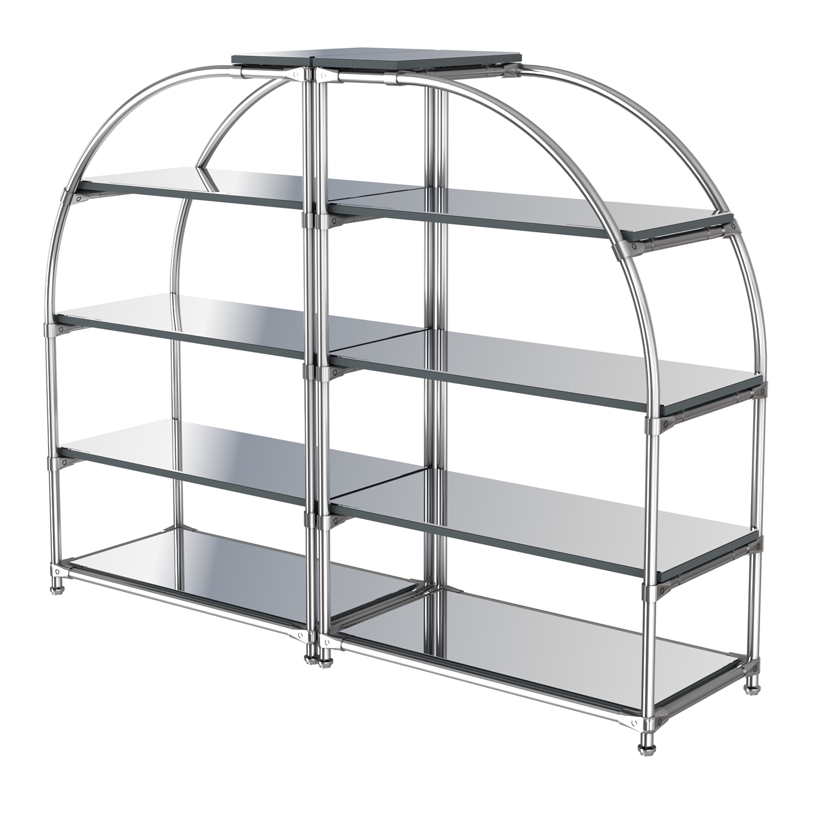 Комбинация стендов TD-06 №1-5 (с полками Зеркало 4мм) Темно-Серый