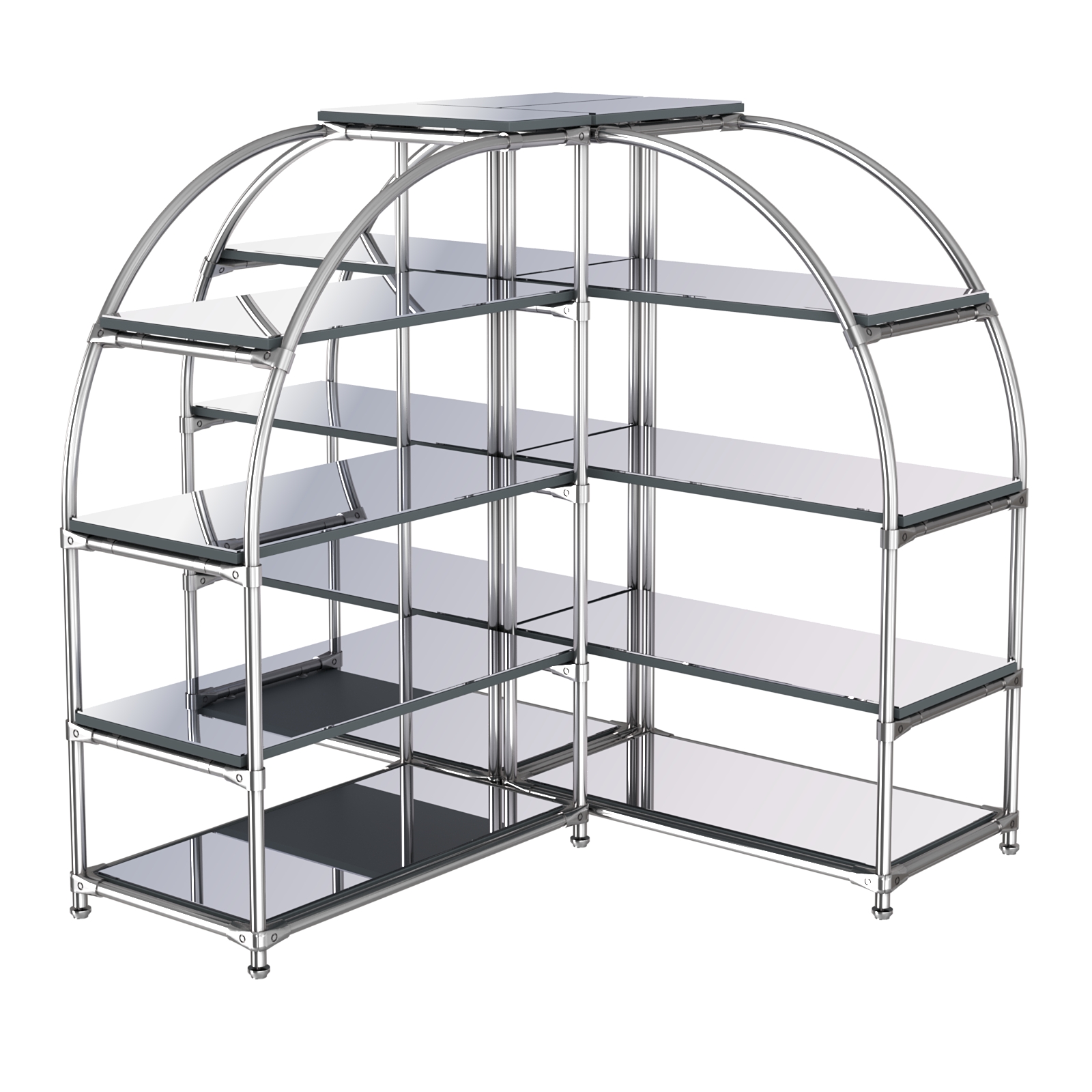 Комбинация стендов TD-06 №2-5 (с полками Зеркало 4мм) Темно-Серый