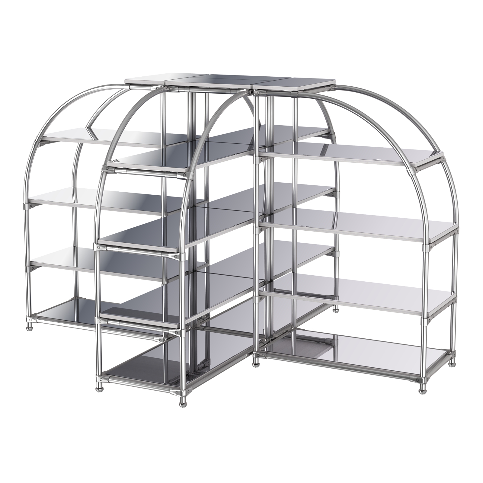 Комбинация стендов TD-06 №3-5 (с полками Зеркало 4мм) Ясень Анкор светлый