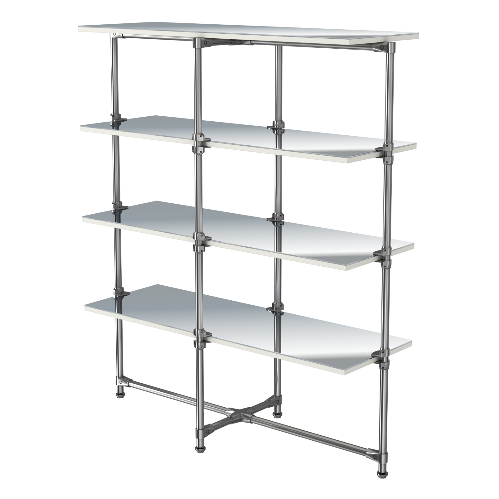 Хромированный стенд Прогресс №1-5 (с полками Зеркало 4мм) Белый