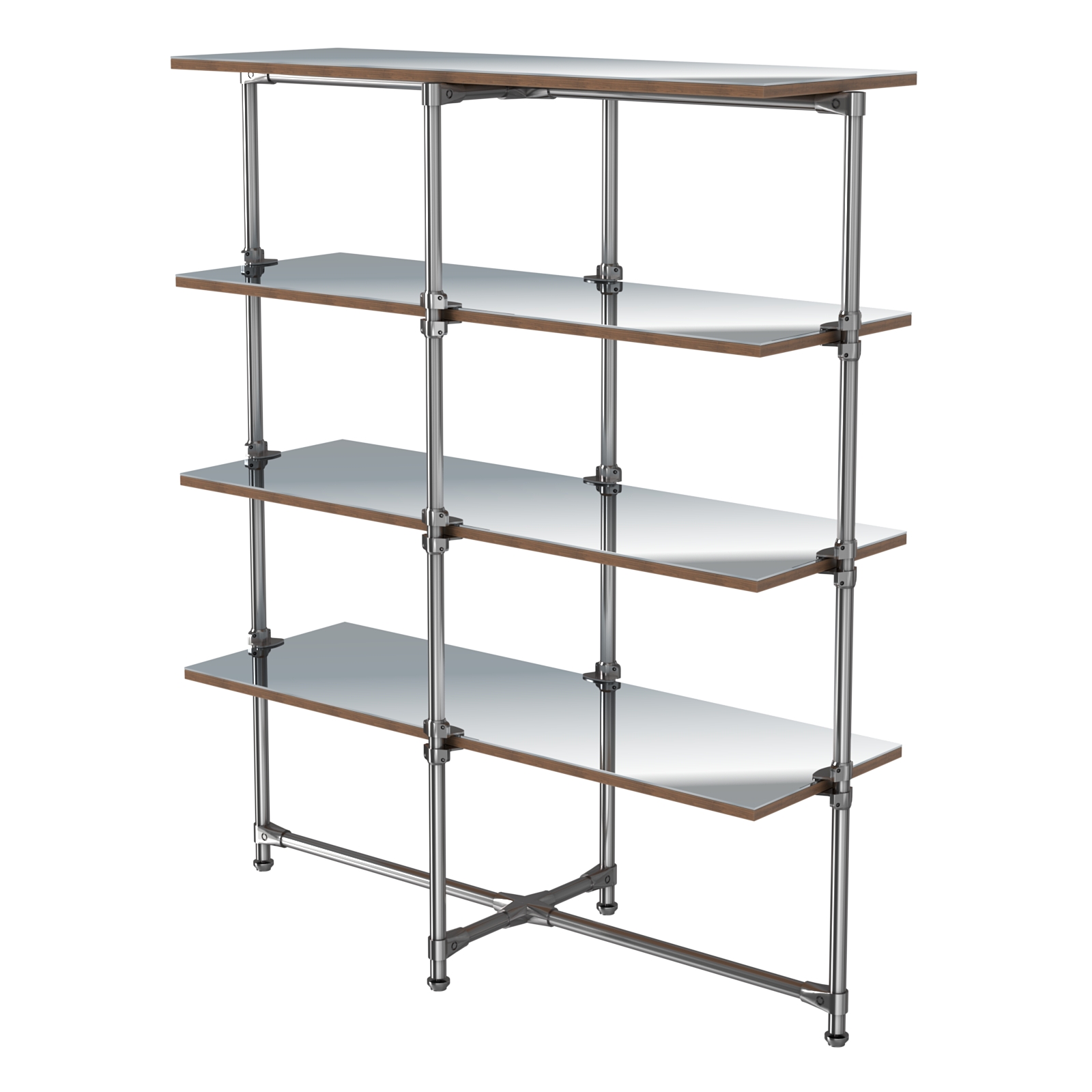 Хромированный стенд Прогресс №1-5 (с полками Зеркало 4мм) Орех