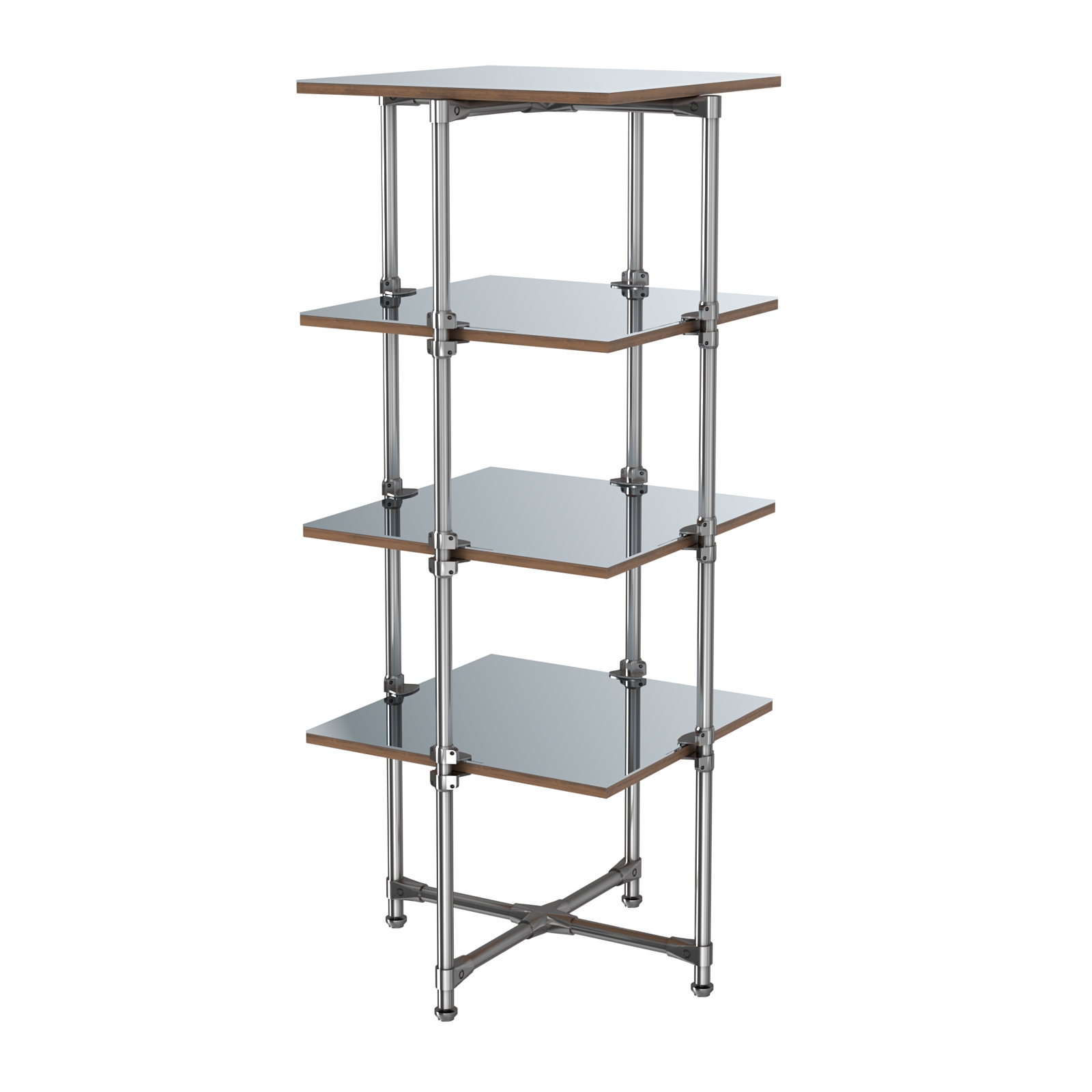 Хромированный стенд Прогресс №2-5 (с полками Зеркало 4мм) Орех