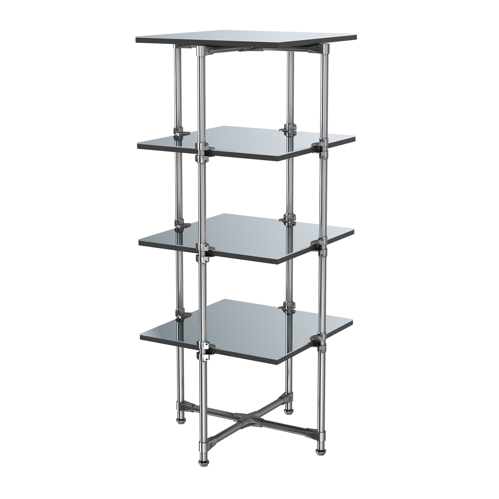 Хромированный стенд Прогресс №2-5 (с полками Зеркало 4мм) Черный