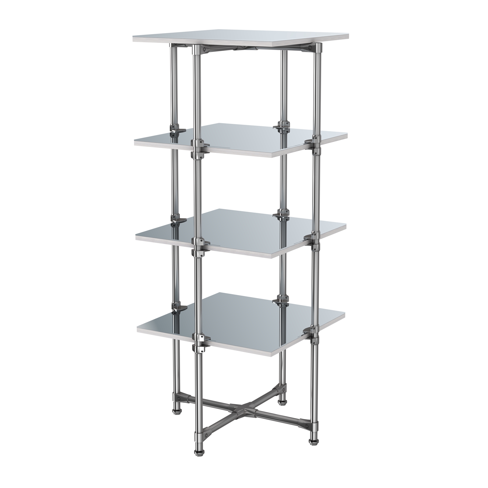 Хромированный стенд Прогресс №2-5 (с полками Зеркало 4мм) Ясень Анкор светлый