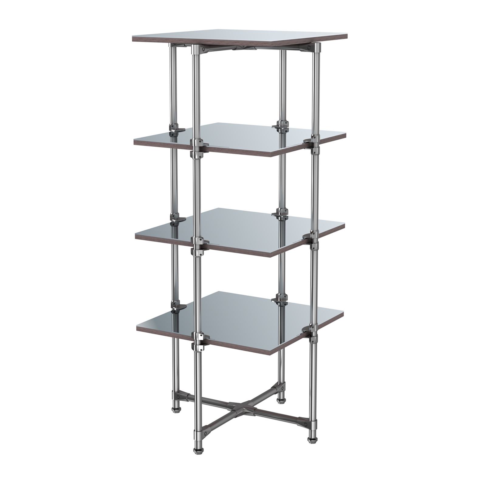 Хромированный стенд Прогресс №2-5 (с полками Зеркало 4мм) Ясень Анкор темный