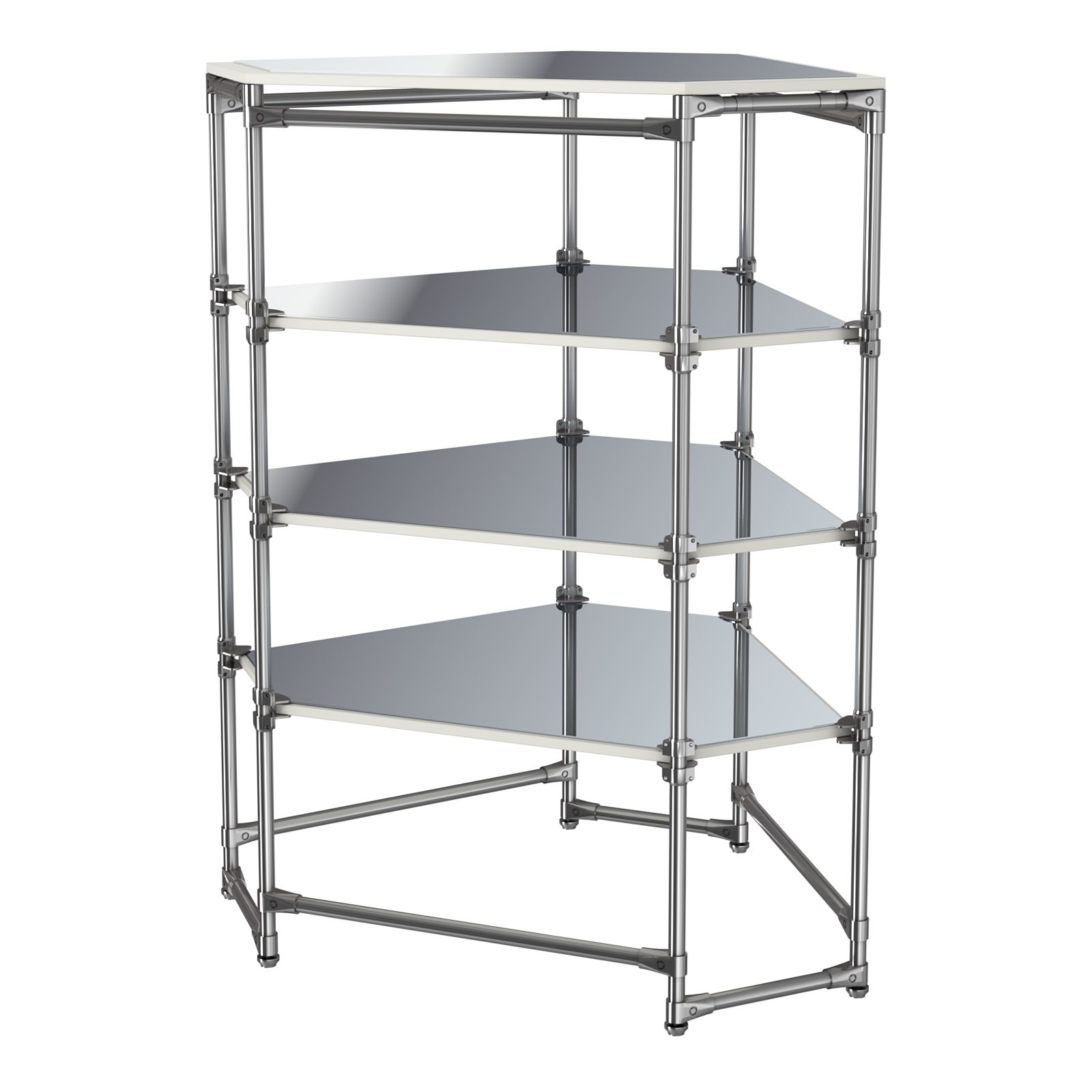 Хромированный стенд Прогресс №3-5 (с полками Зеркало 4мм) Белый