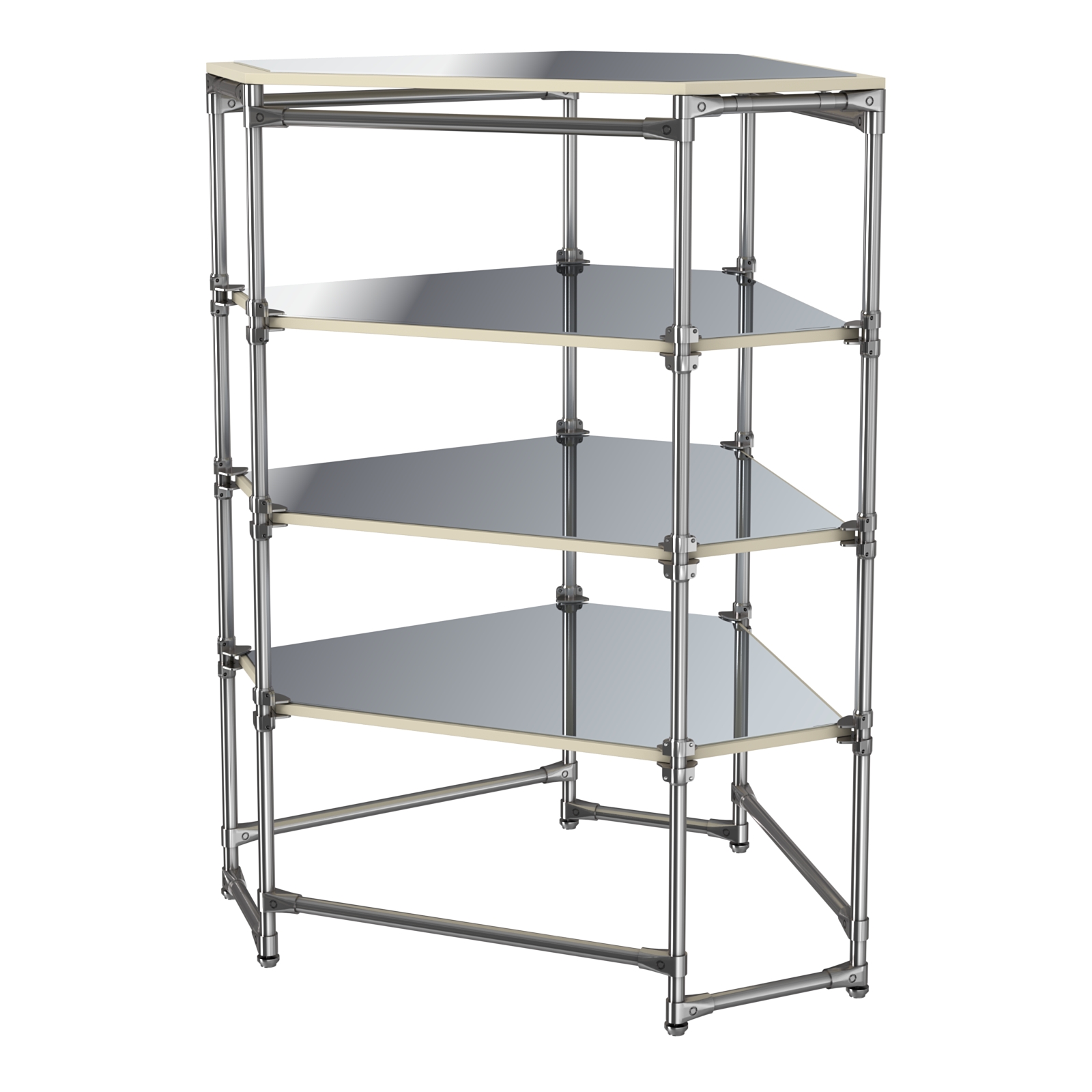 Хромированный стенд Прогресс №3-5 (с полками Зеркало 4мм) Крем Вайс