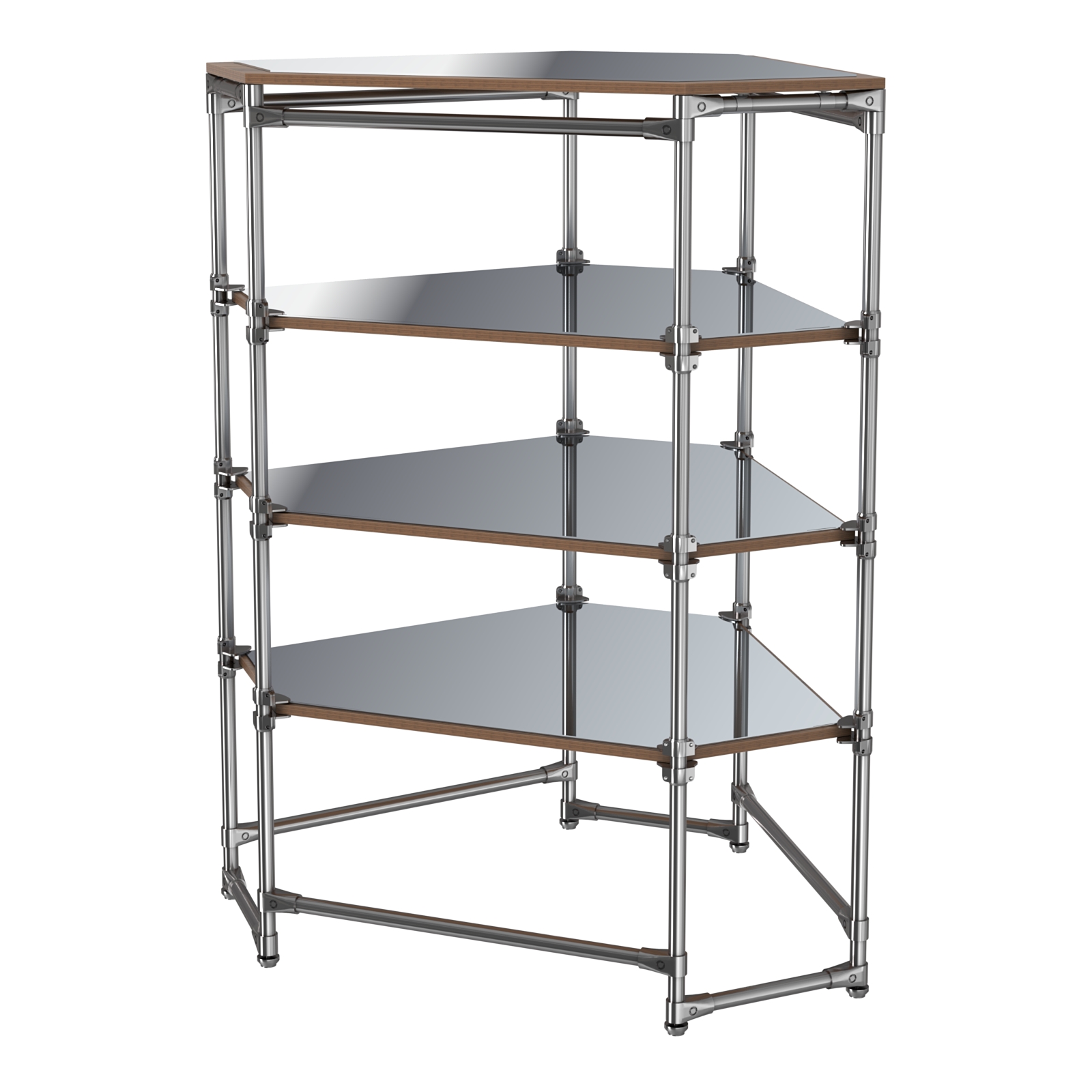 Хромированный стенд Прогресс №3-5 (с полками Зеркало 4мм) Орех