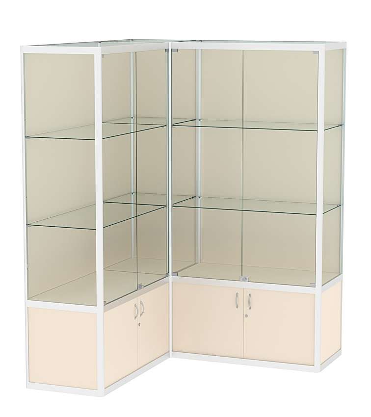 Витрина из профиля в угол зала №2 (Задняя стенка - ДВП) Крем Вайс