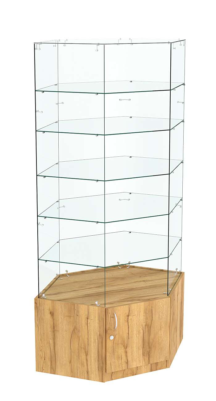 Витрина "Истра" угловая №9118, шестигранная (З.С-стекло) без дверей Дуб Золотистый