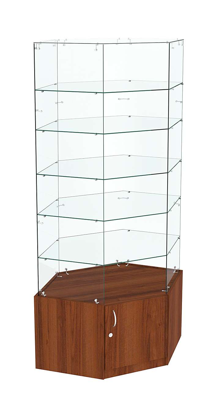 Витрина "Истра" угловая №9118, шестигранная (З.С-стекло) без дверей Орех