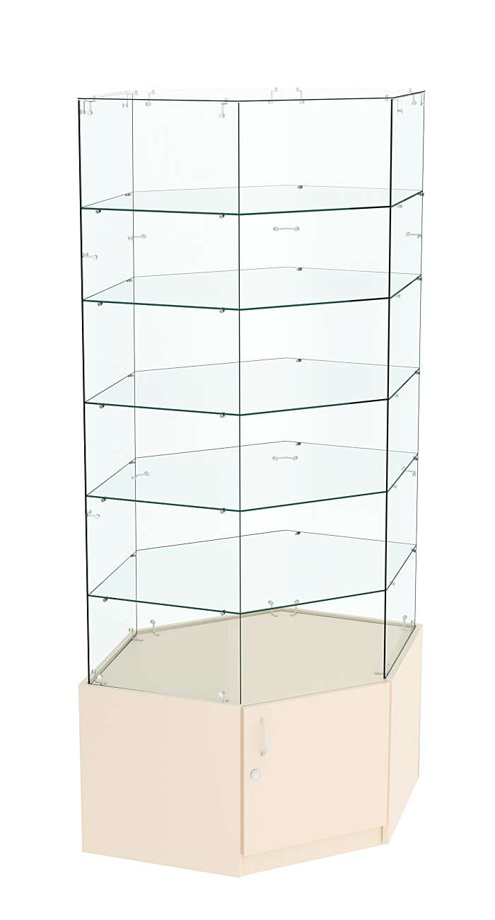 Витрина "Истра" угловая №9118, шестигранная (З.С-стекло) без дверей Крем Вайс