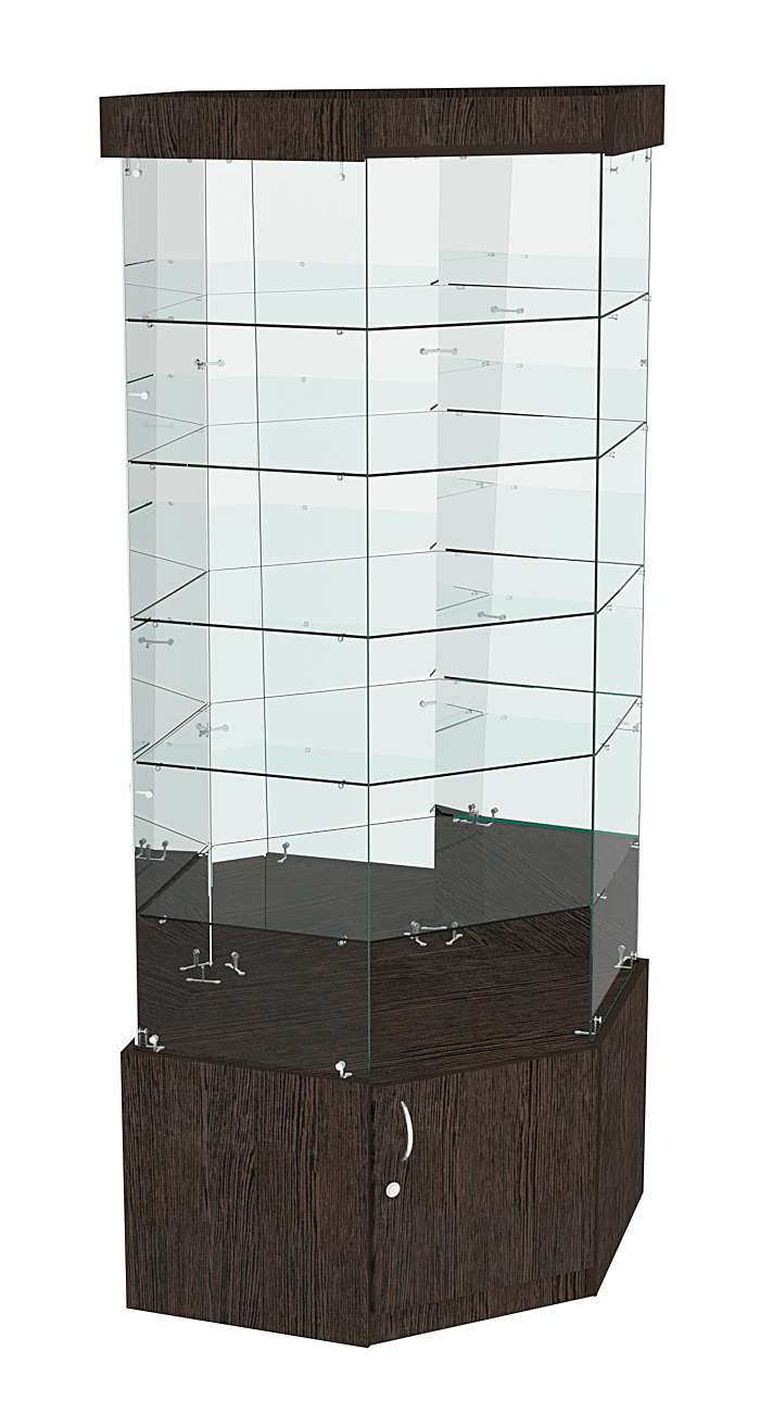 Витрина "Истра" угловая №9119, шестигранная (З.С-зеркало), без дверей Дуб Венге