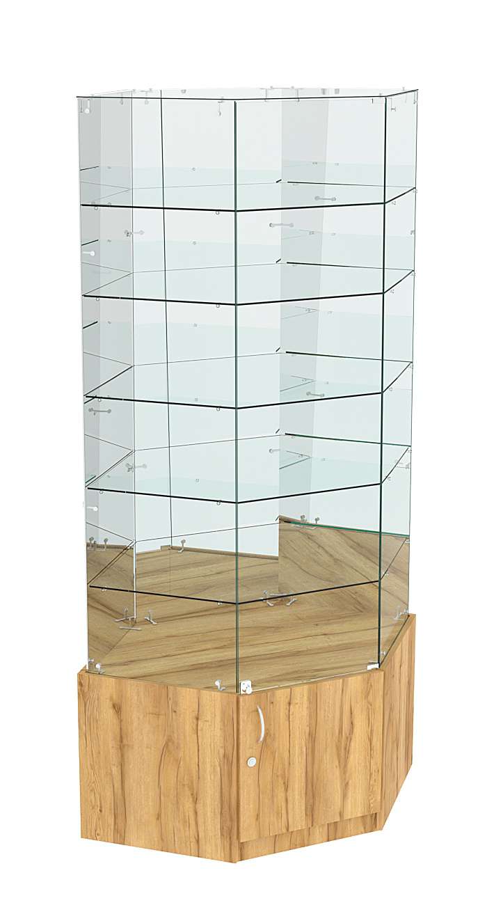 Витрина "Истра" угловая №9220, шестигранная (З.С-зеркало), без дверей Дуб Золотистый