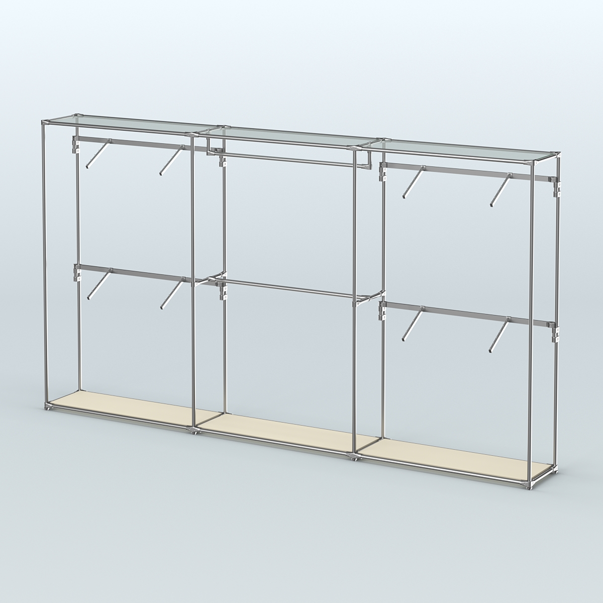 Торговая система ХРОМ без ДСП 3600 мм с поручнями №2 Крем Вайс