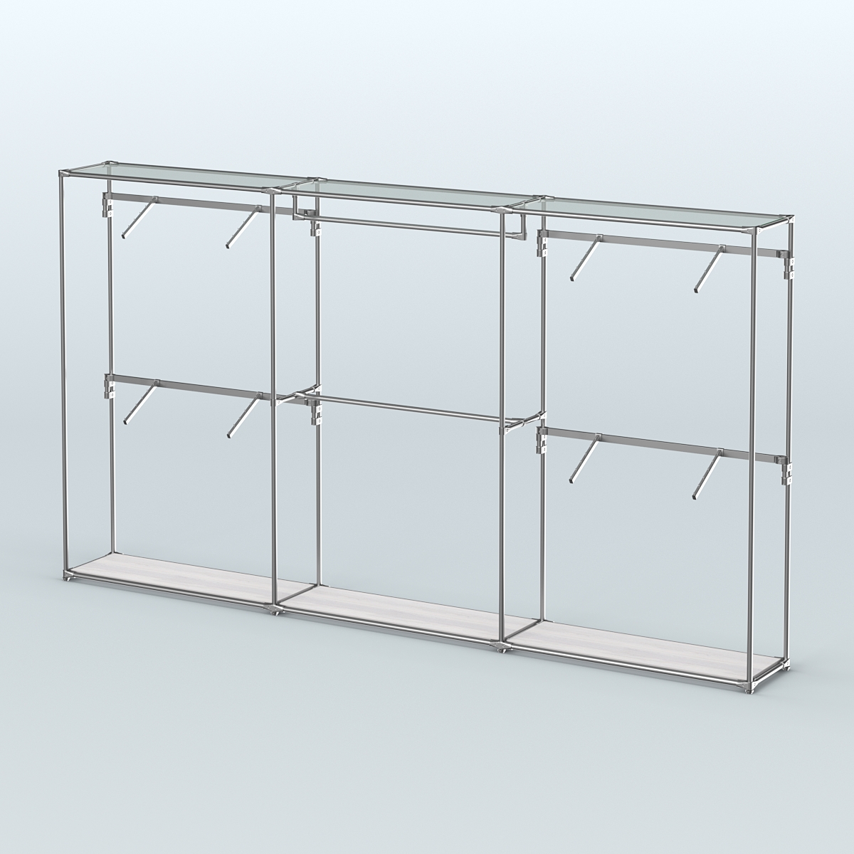 Торговая система ХРОМ без ДСП 3600 мм с поручнями №2 Ясень Анкор светлый