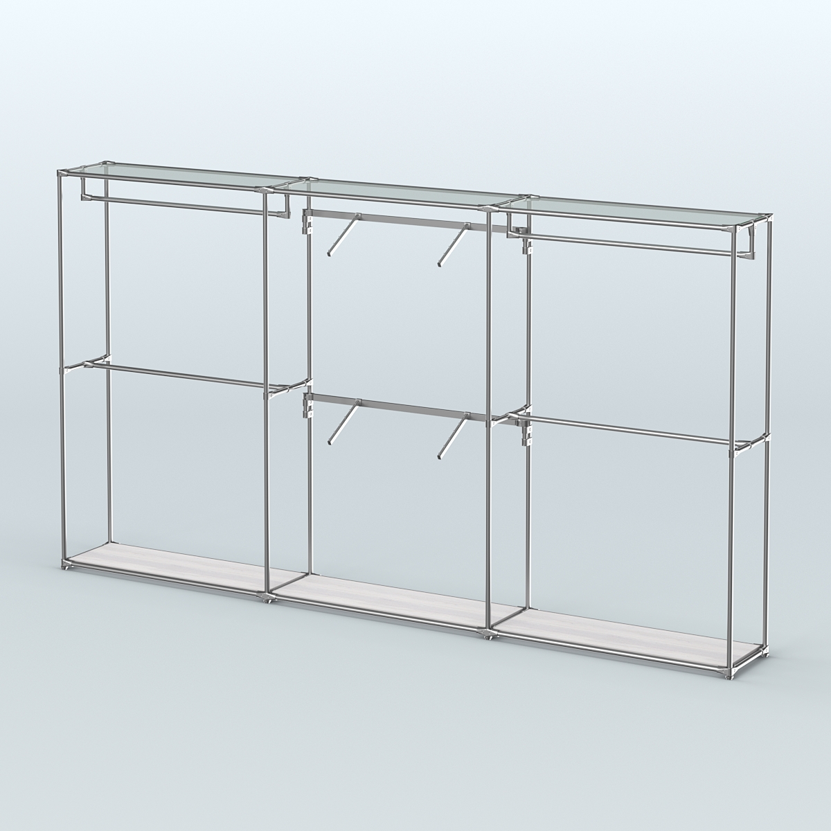 Торговая система ХРОМ без ДСП 3600 мм с поручнями №5 Ясень Анкор светлый