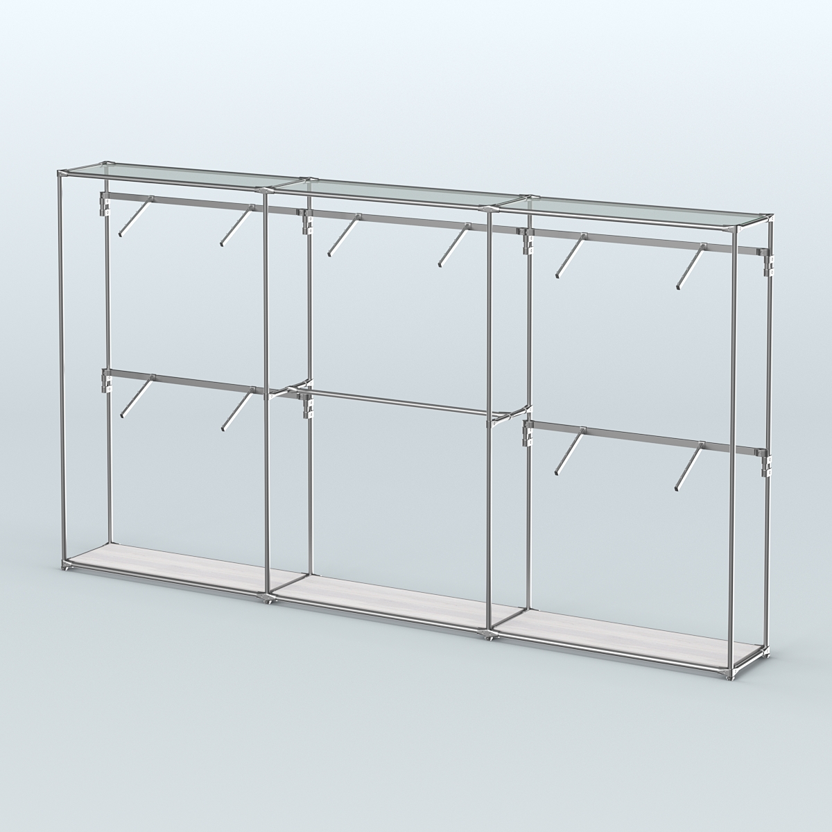 Торговая система ХРОМ без ДСП 3600 мм с поручнями №9 Ясень Анкор светлый