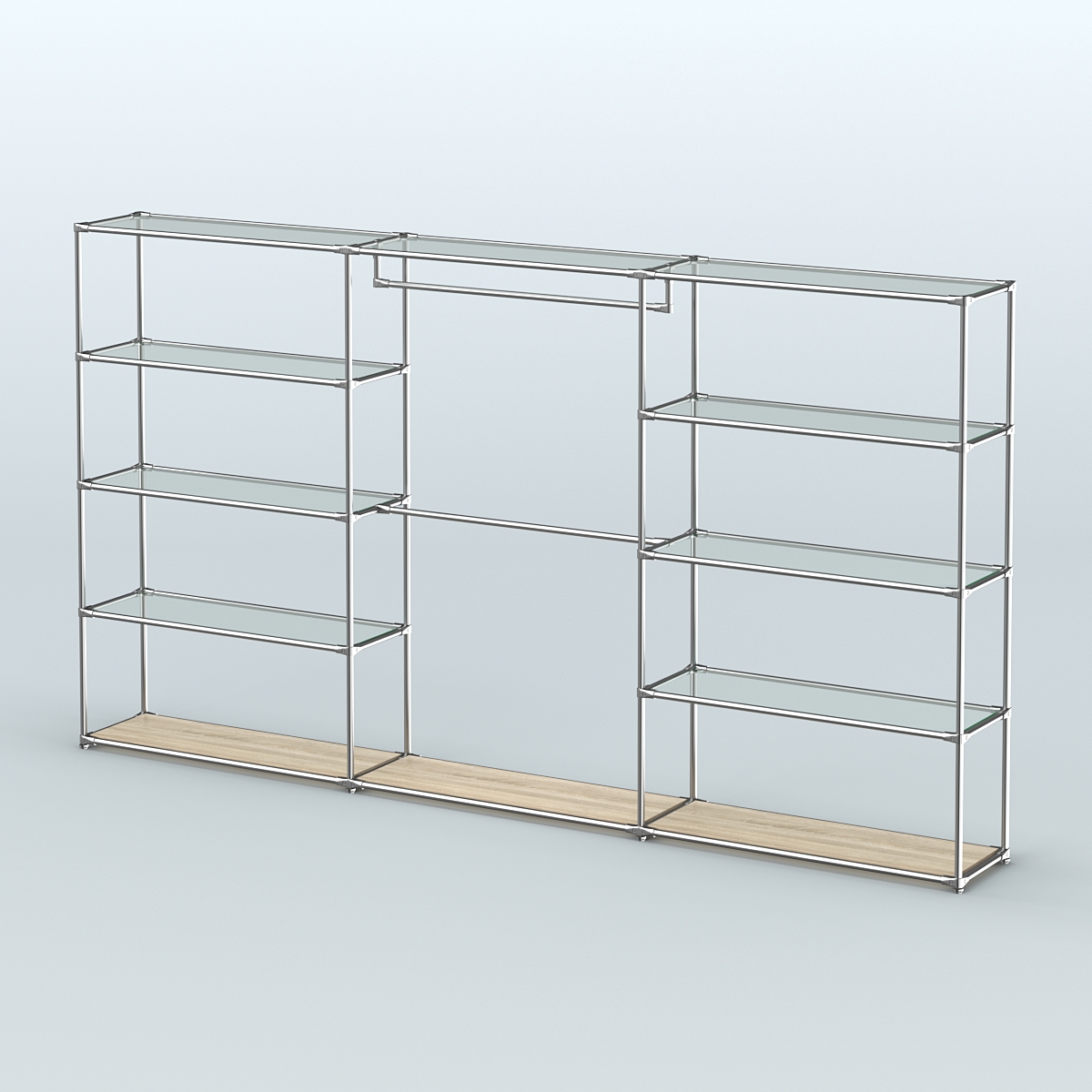 Торговая система ХРОМ без ДСП 3600 мм с прозрачными полками и поручнями №1 Дуб Сонома