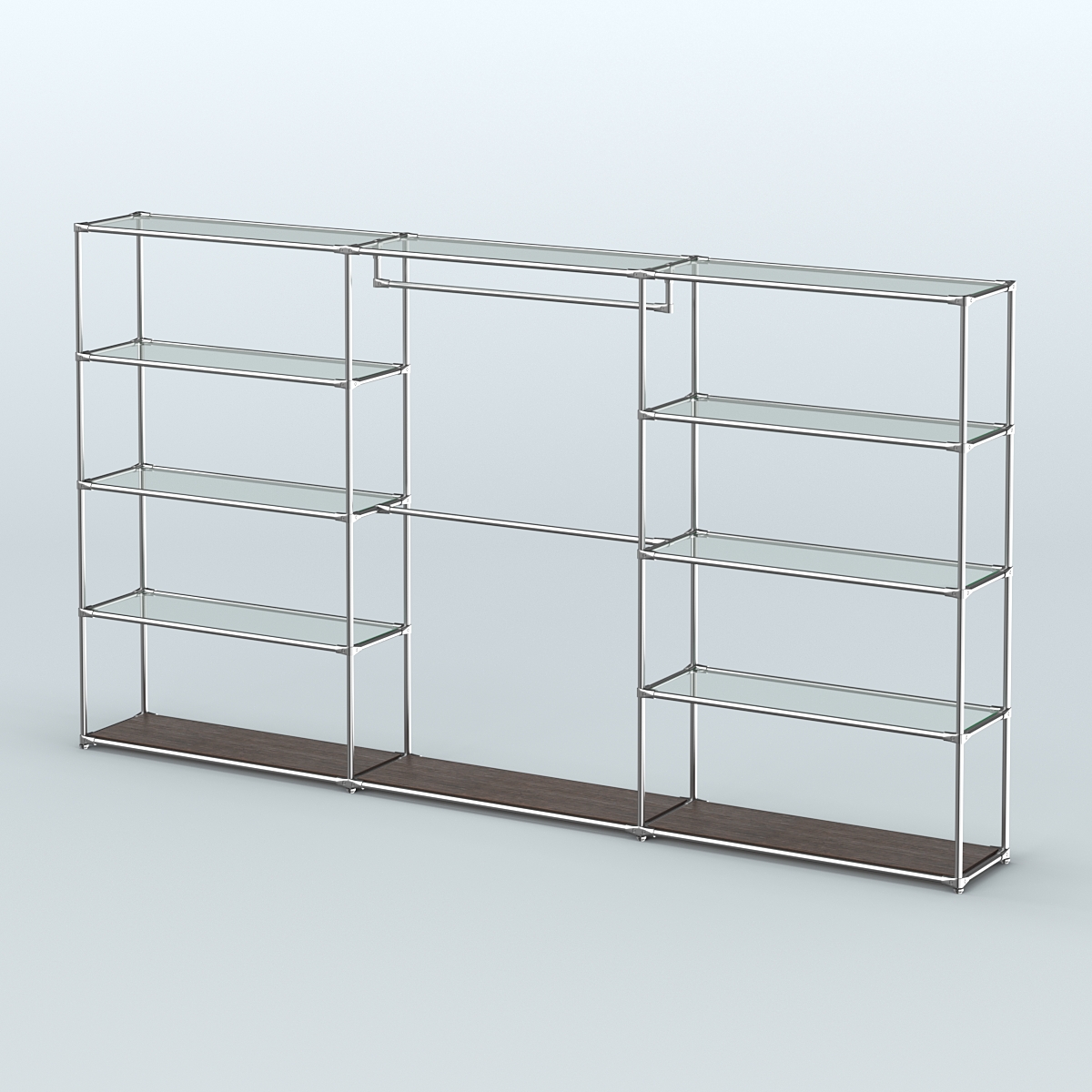 Торговая система ХРОМ без ДСП 3600 мм с прозрачными полками и поручнями №1 Дуб Венге