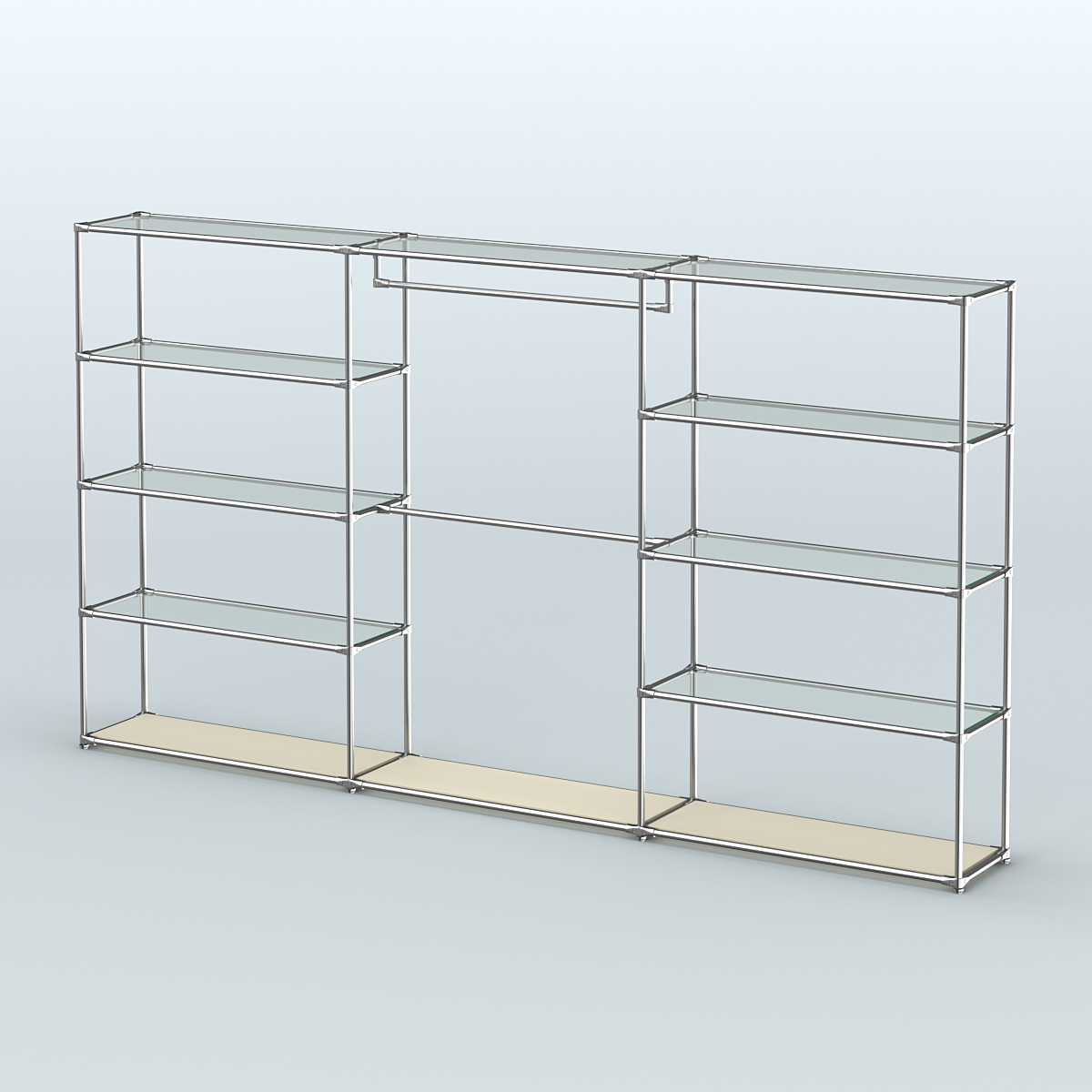 Торговая система ХРОМ без ДСП 3600 мм с прозрачными полками и поручнями №1 Крем Вайс