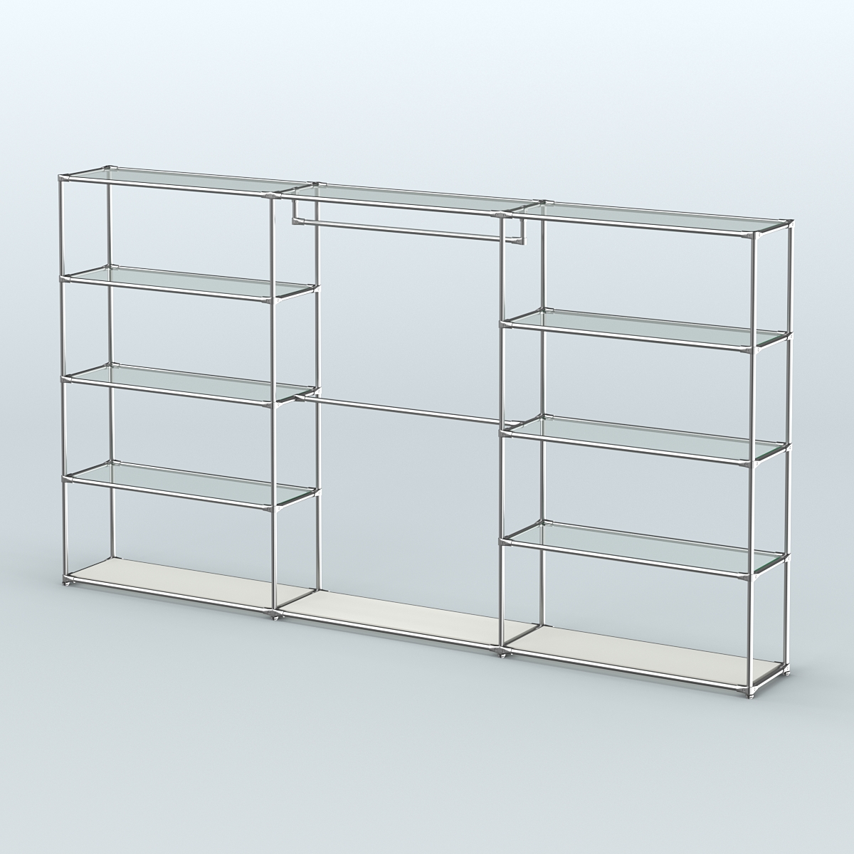 Торговая система ХРОМ без ДСП 3600 мм с прозрачными полками и поручнями №1 Белый