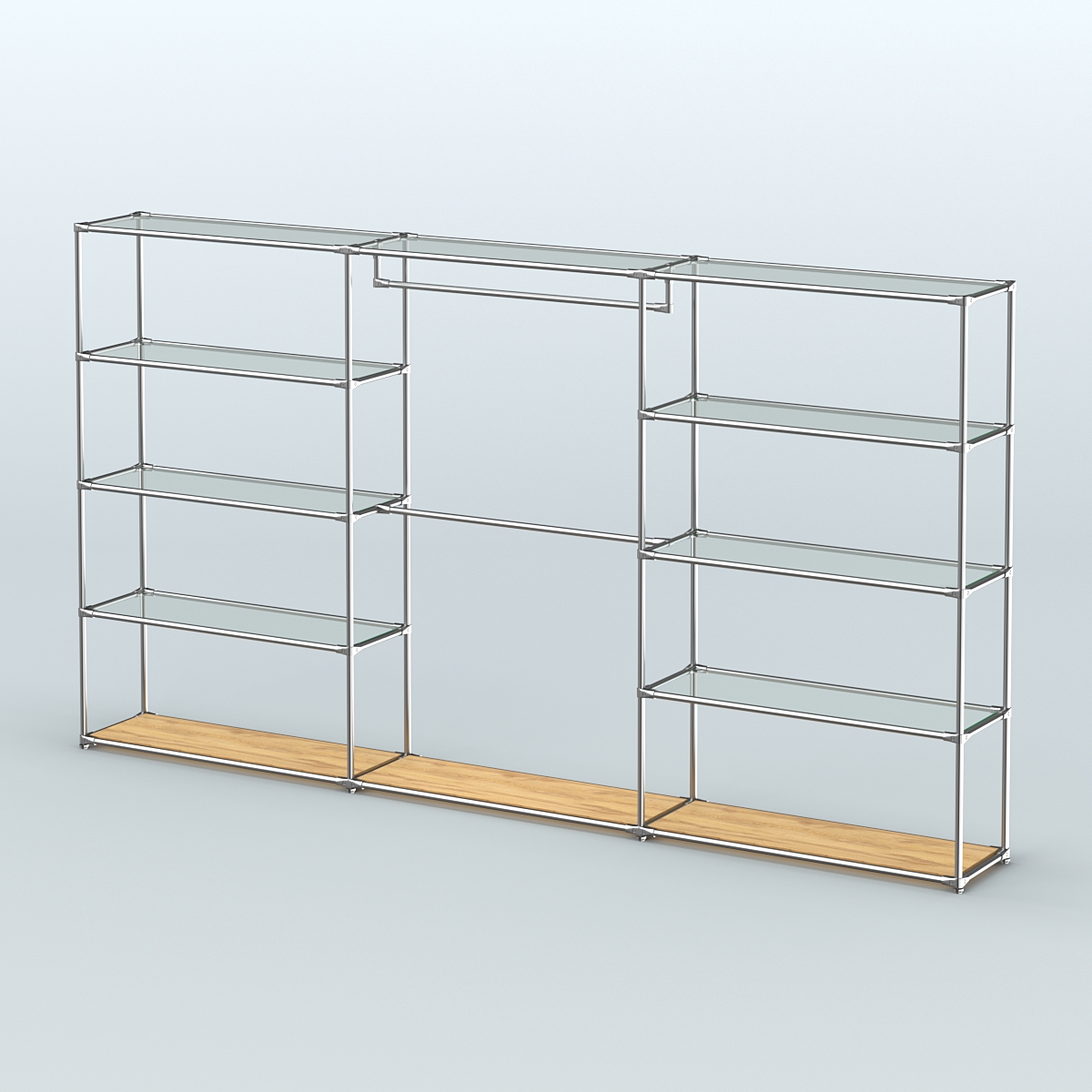 Торговая система ХРОМ без ДСП 3600 мм с прозрачными полками и поручнями №1 Дуб Золотистый