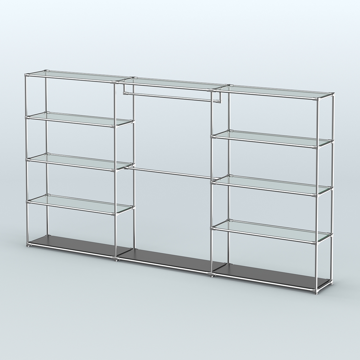 Торговая система ХРОМ без ДСП 3600 мм с прозрачными полками и поручнями №1 Черный