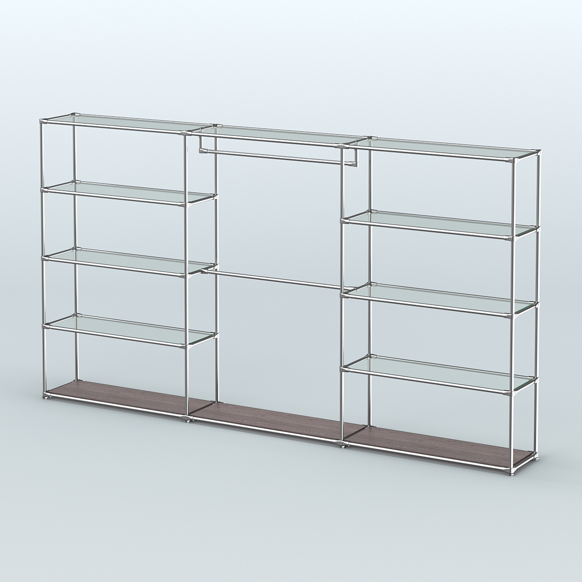 Торговая система ХРОМ без ДСП 3600 мм с прозрачными полками и поручнями №1 Ясень Анкор темный