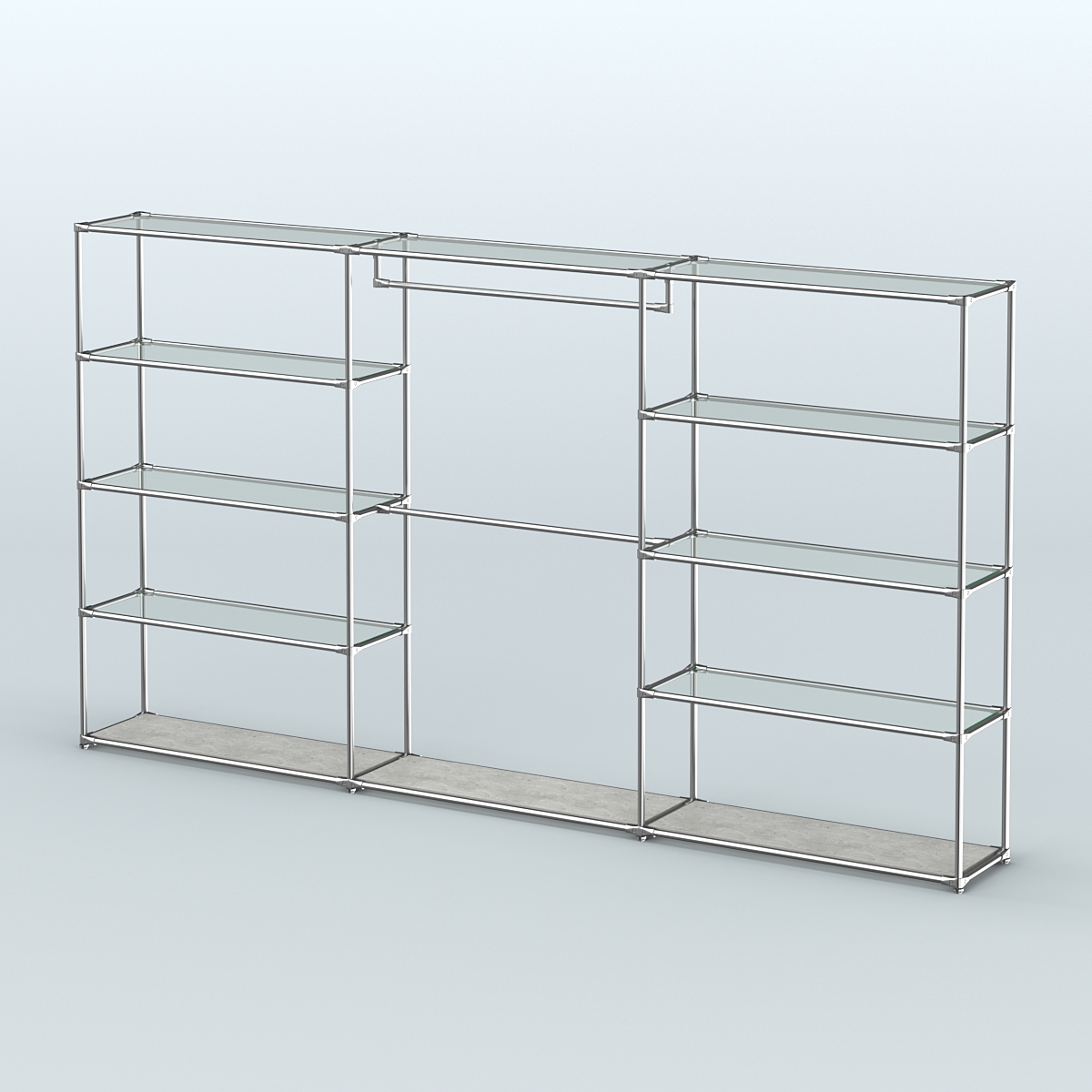 Торговая система ХРОМ без ДСП 3600 мм с прозрачными полками и поручнями №1 Метрополитан Грей