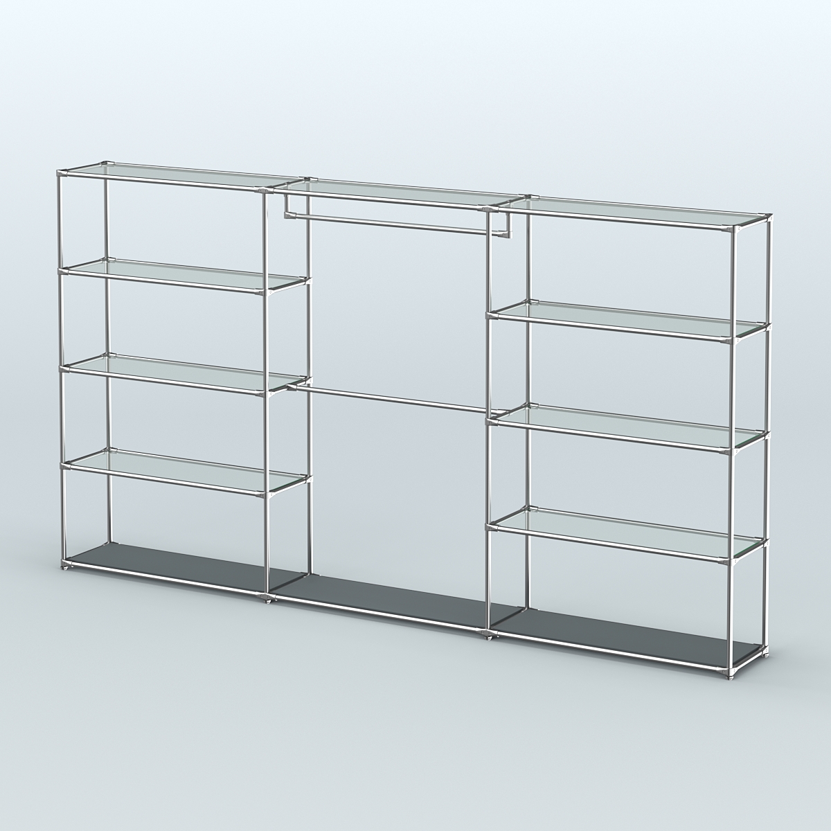 Торговая система ХРОМ без ДСП 3600 мм с прозрачными полками и поручнями №1 Темно-Серый