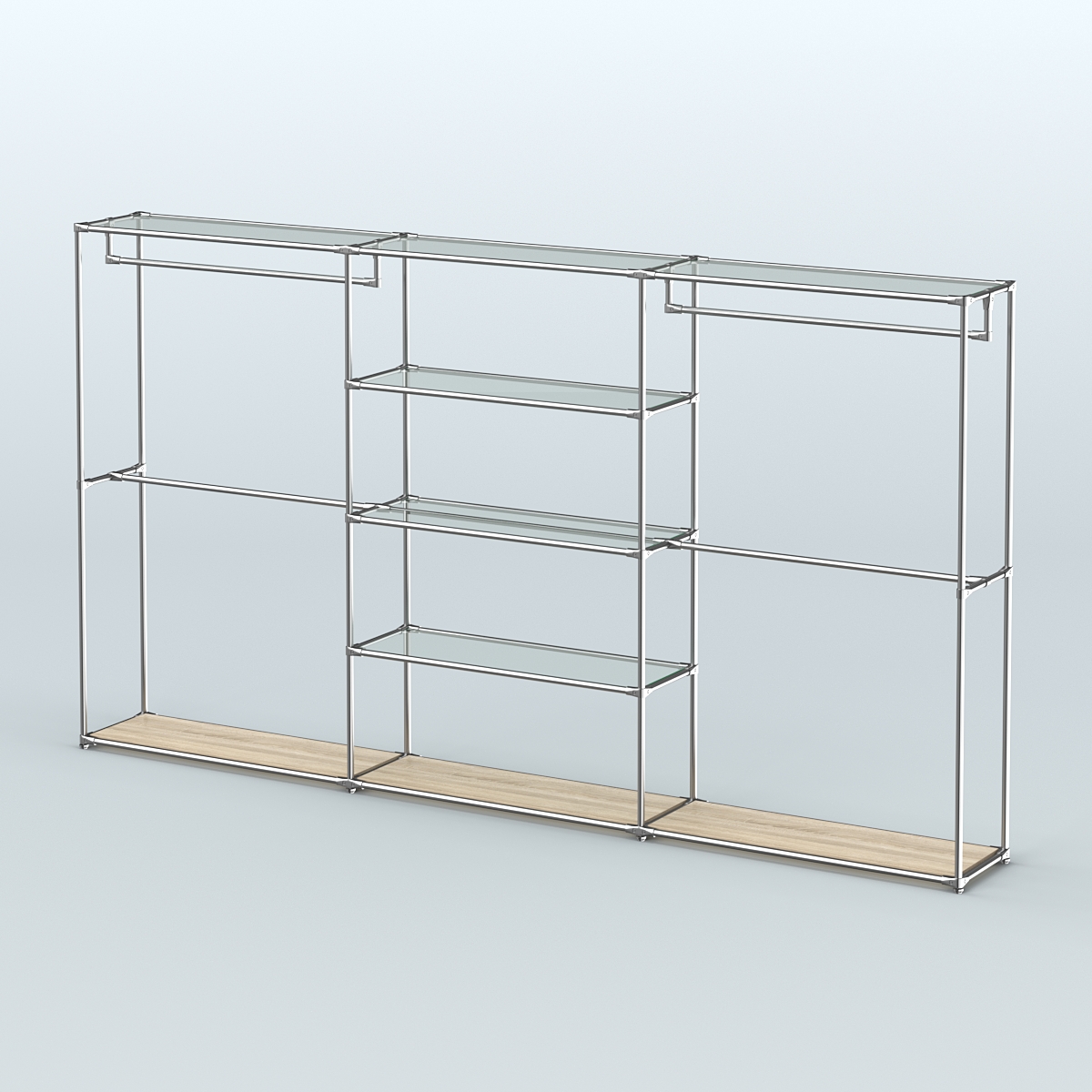 Торговая система ХРОМ без ДСП 3600 мм с прозрачными полками и поручнями №2 Дуб Сонома