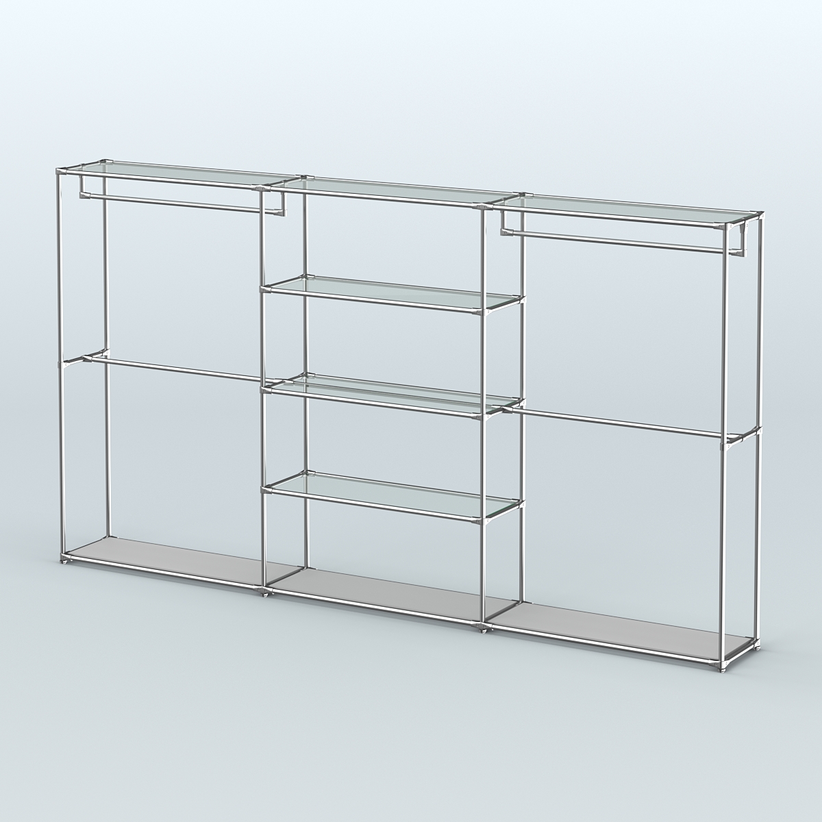 Торговая система ХРОМ без ДСП 3600 мм с прозрачными полками и поручнями №2 Серый