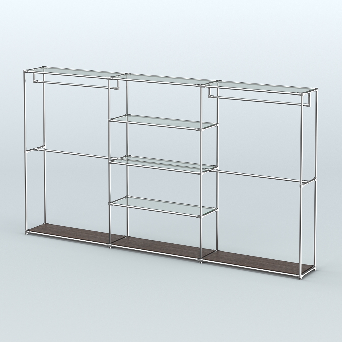 Торговая система ХРОМ без ДСП 3600 мм с прозрачными полками и поручнями №2 Дуб Венге