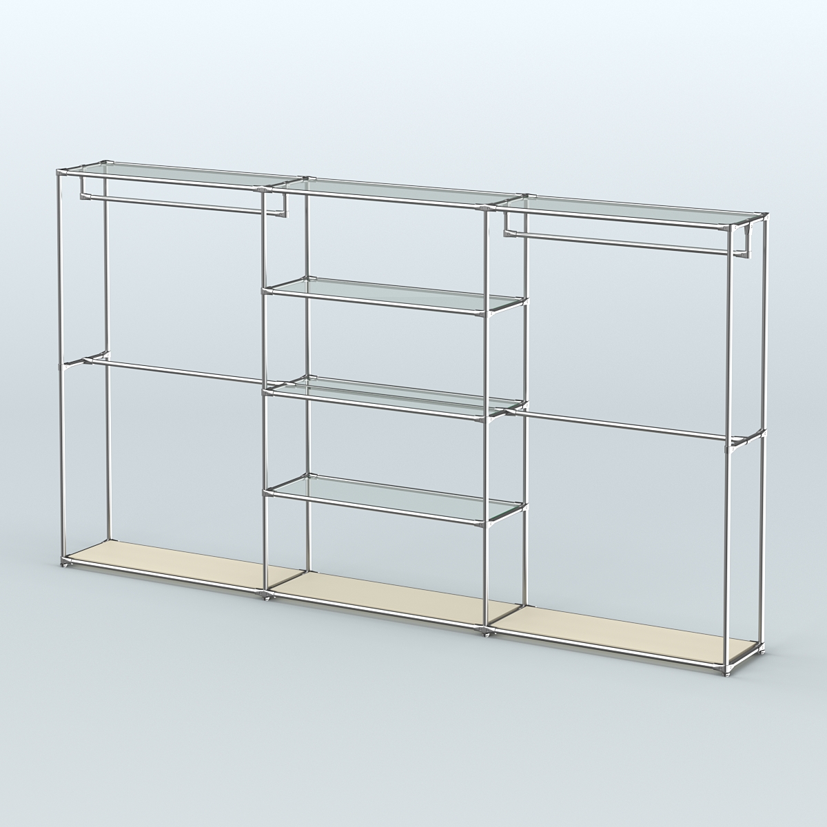 Торговая система ХРОМ без ДСП 3600 мм с прозрачными полками и поручнями №2 Крем Вайс