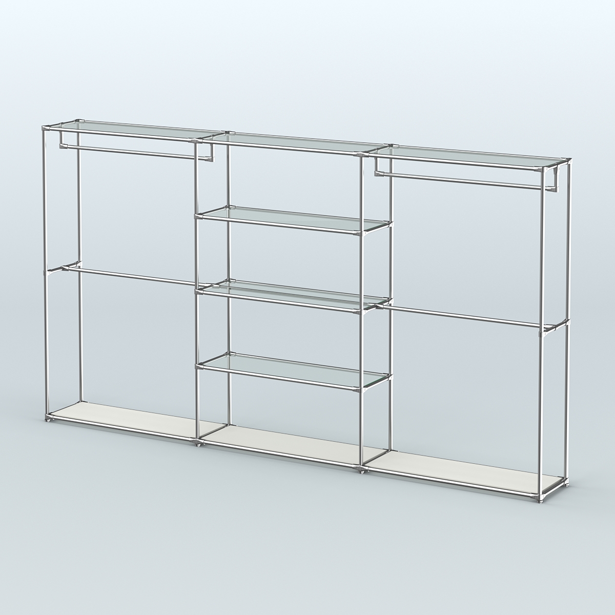 Торговая система ХРОМ без ДСП 3600 мм с прозрачными полками и поручнями №2 Белый