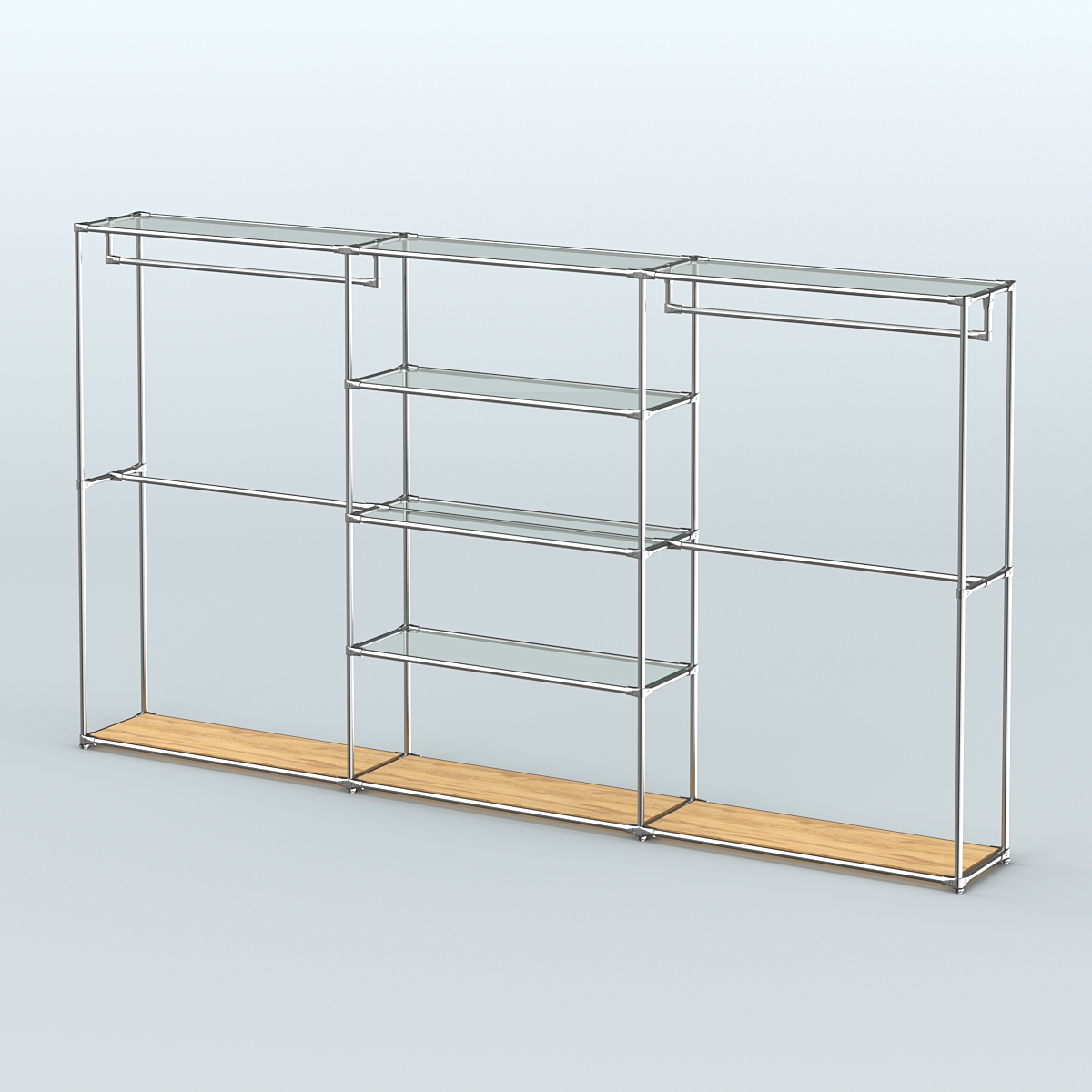 Торговая система ХРОМ без ДСП 3600 мм с прозрачными полками и поручнями №2 Дуб Золотистый