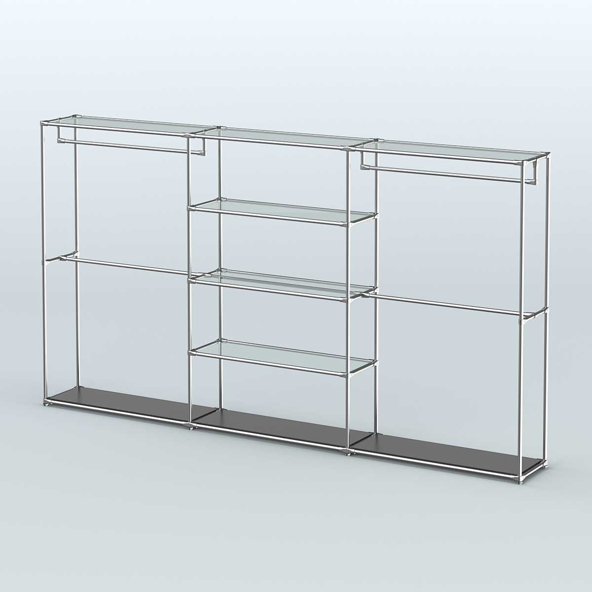 Торговая система ХРОМ без ДСП 3600 мм с прозрачными полками и поручнями №2 Черный