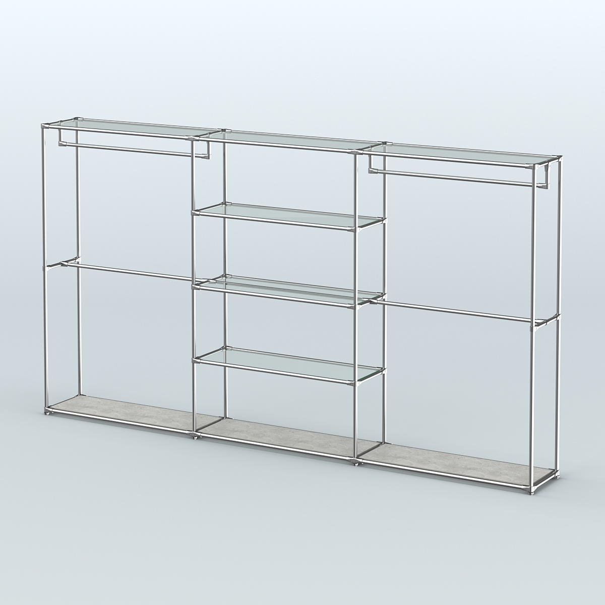 Торговая система ХРОМ без ДСП 3600 мм с прозрачными полками и поручнями №2 Метрополитан Грей